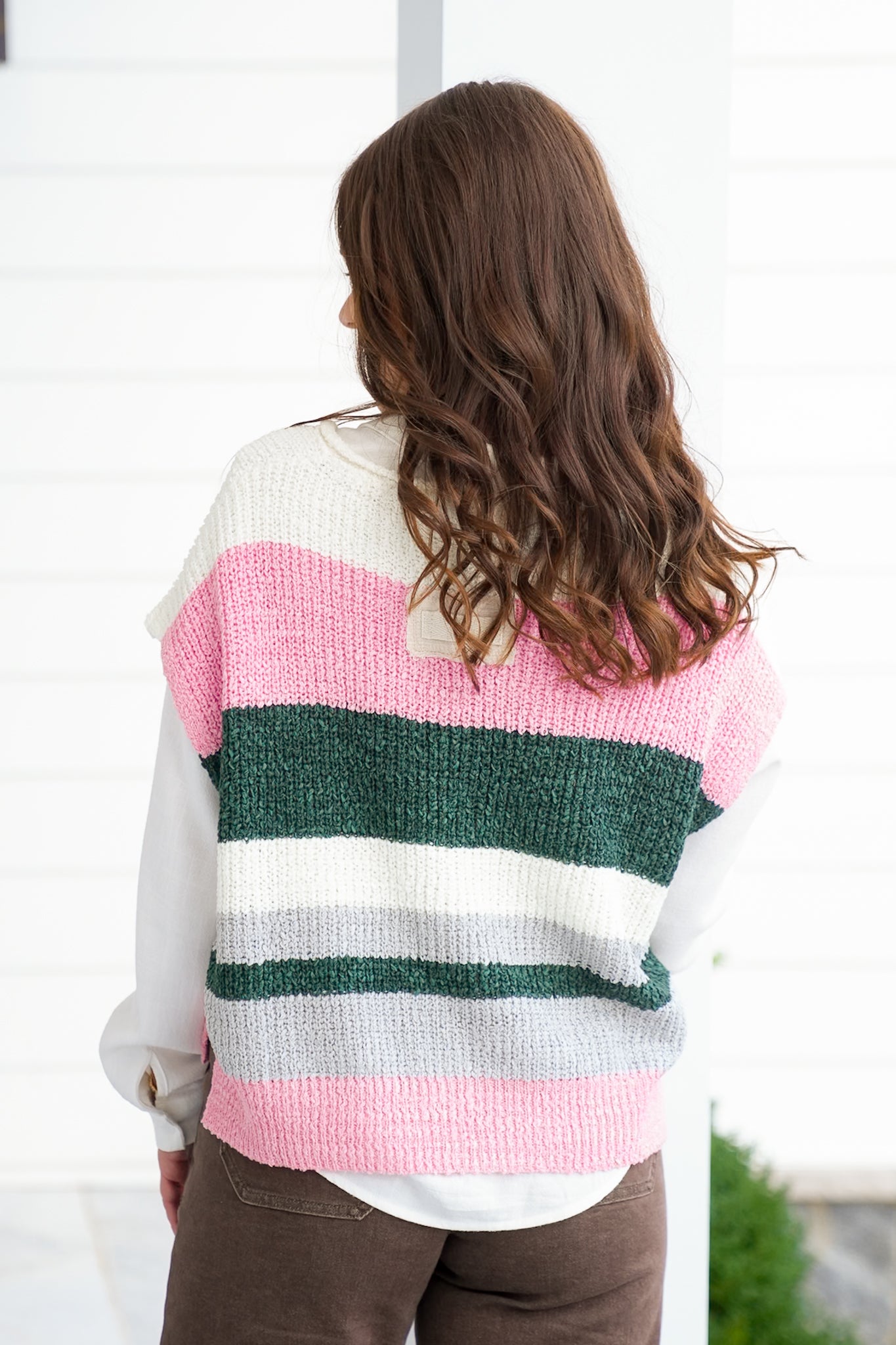 Stripe Cap Sleeve Split Neck Sweater