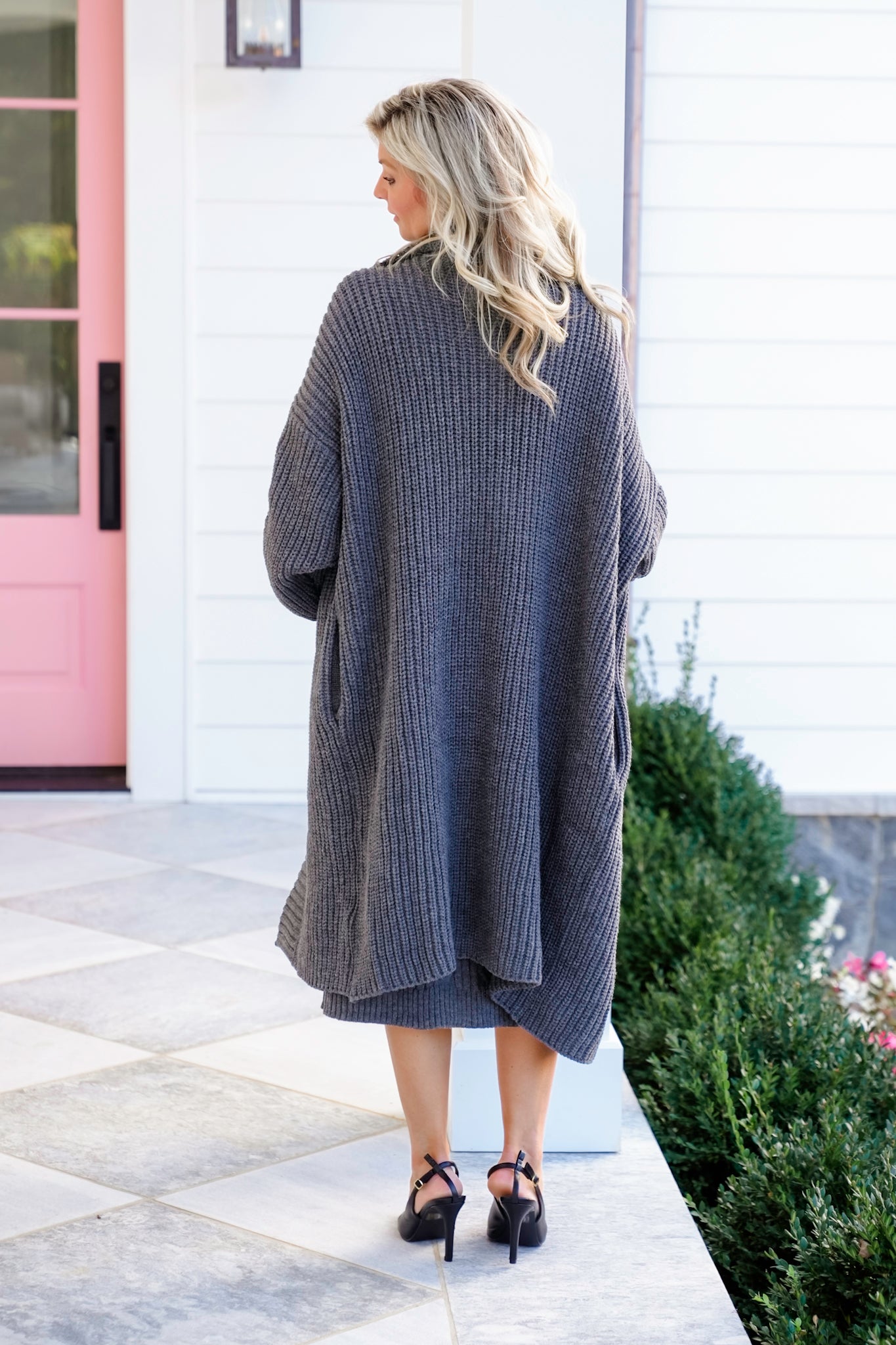 Plus/Reg Ribbed Knit Long Cardigan and Dress Set