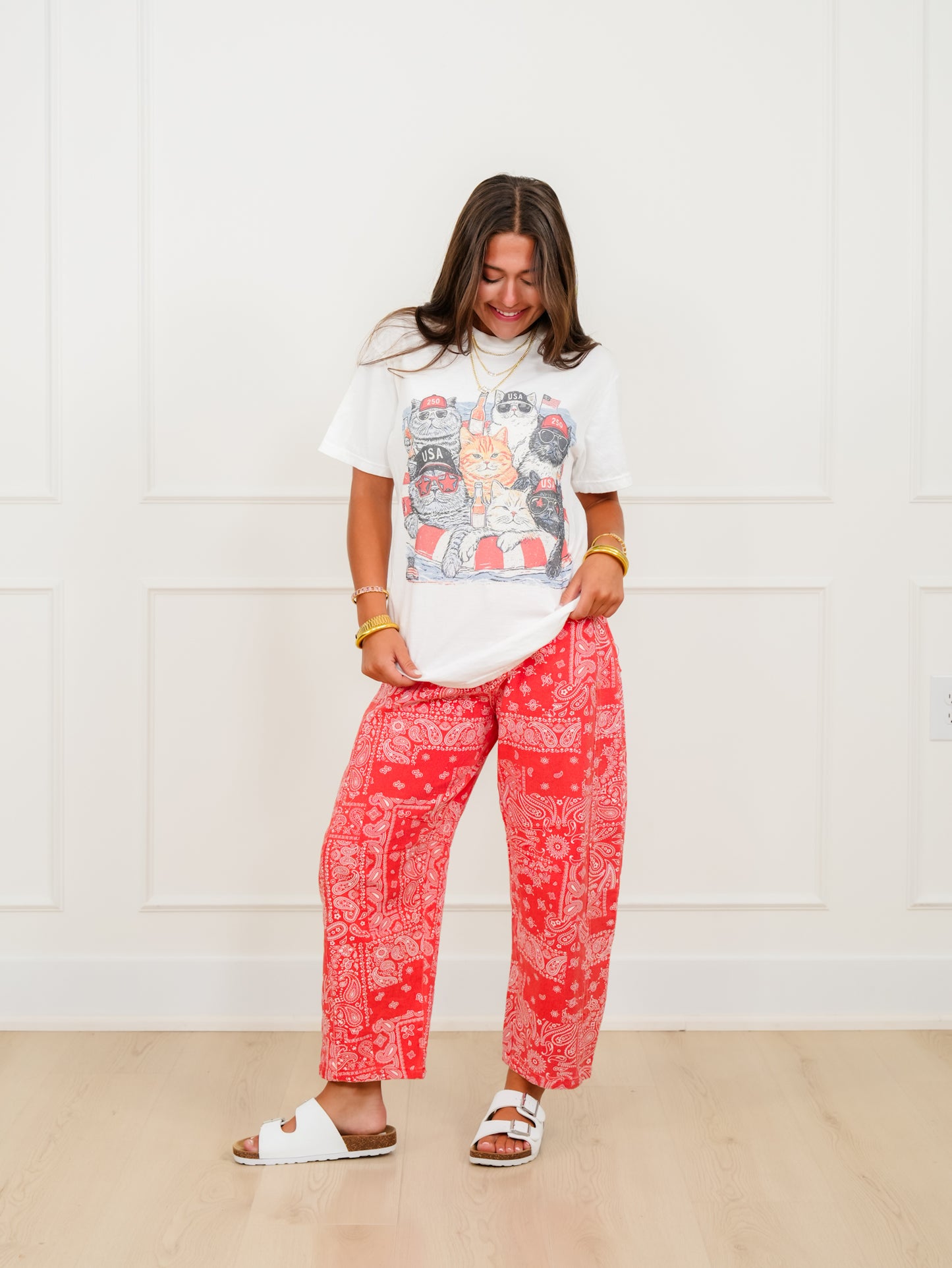 Plus/Reg Short Sleeve American Cats Graphic Tee