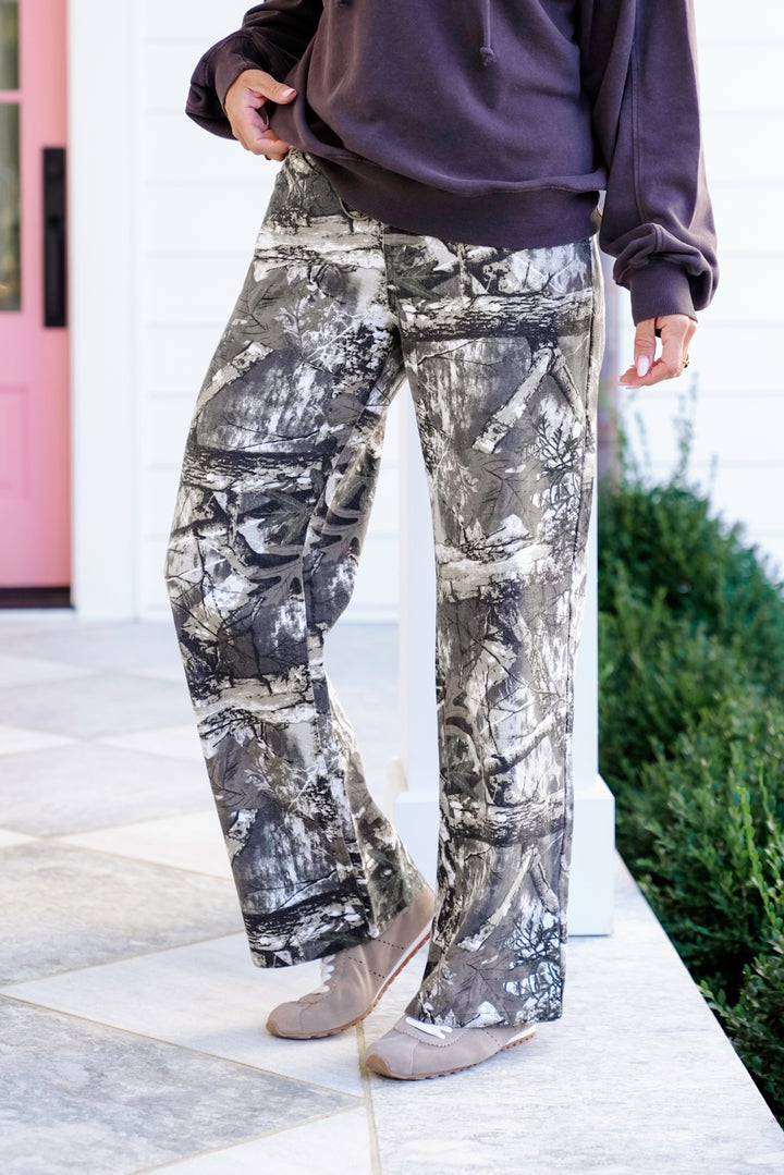 Camo Print Wide Leg Pants