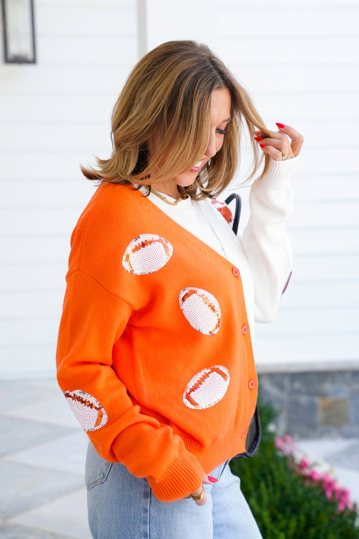 Sequin Football Color Block Long Sleeve Cardigan