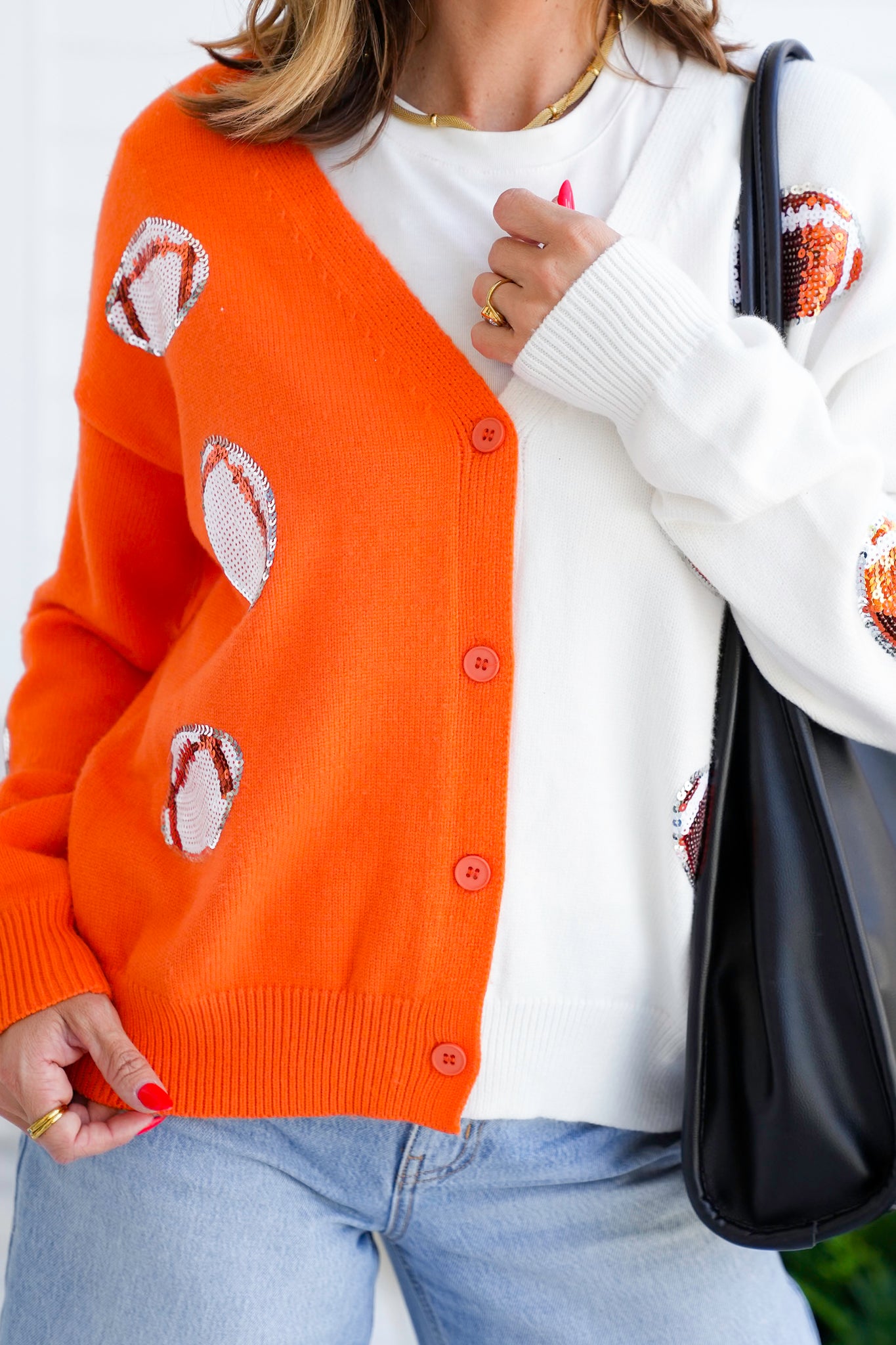 Sequin Football Color Block Long Sleeve Cardigan