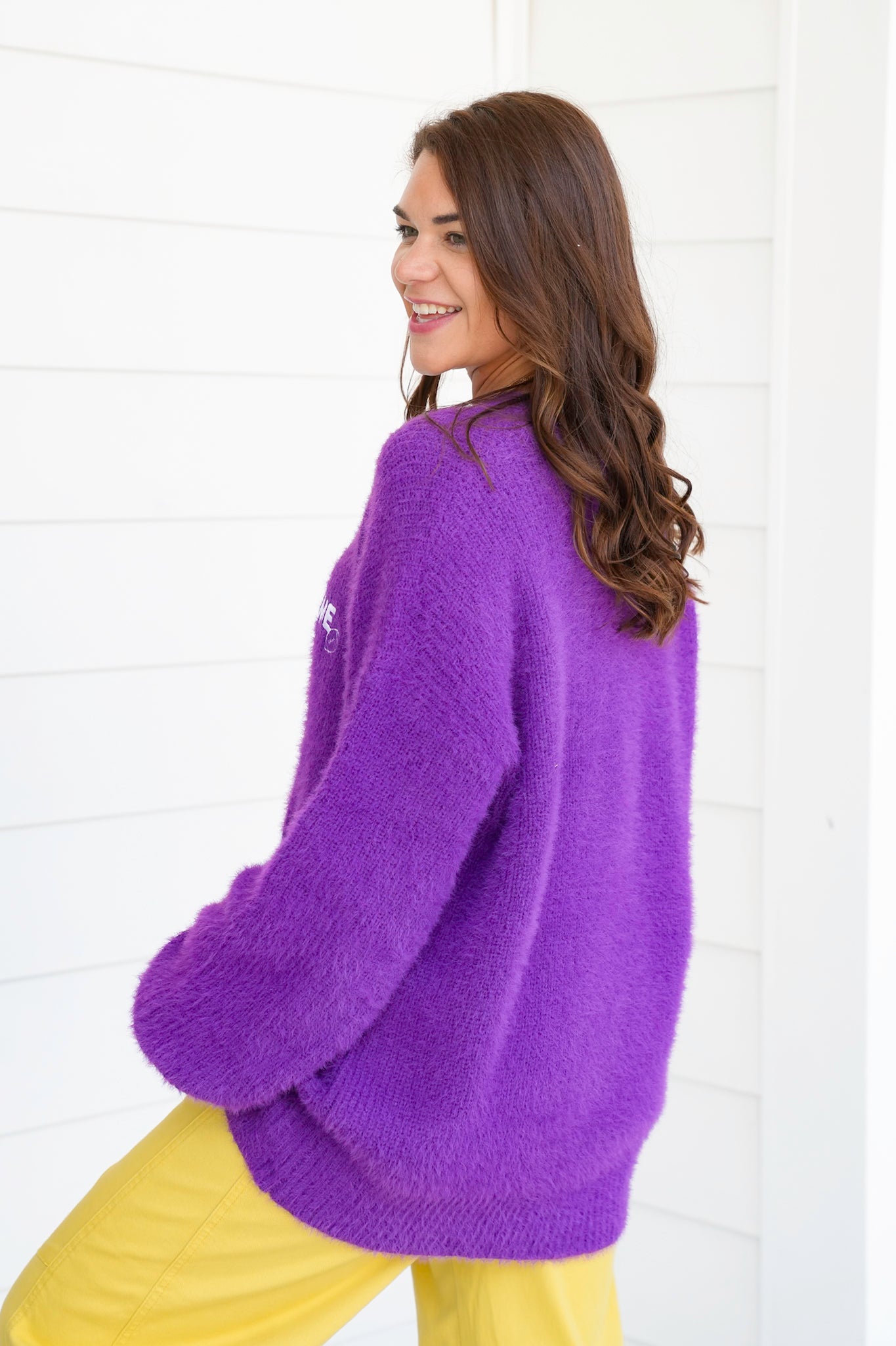 Fuzzy Long Sleeve "Own The Game" Pullover Sweater