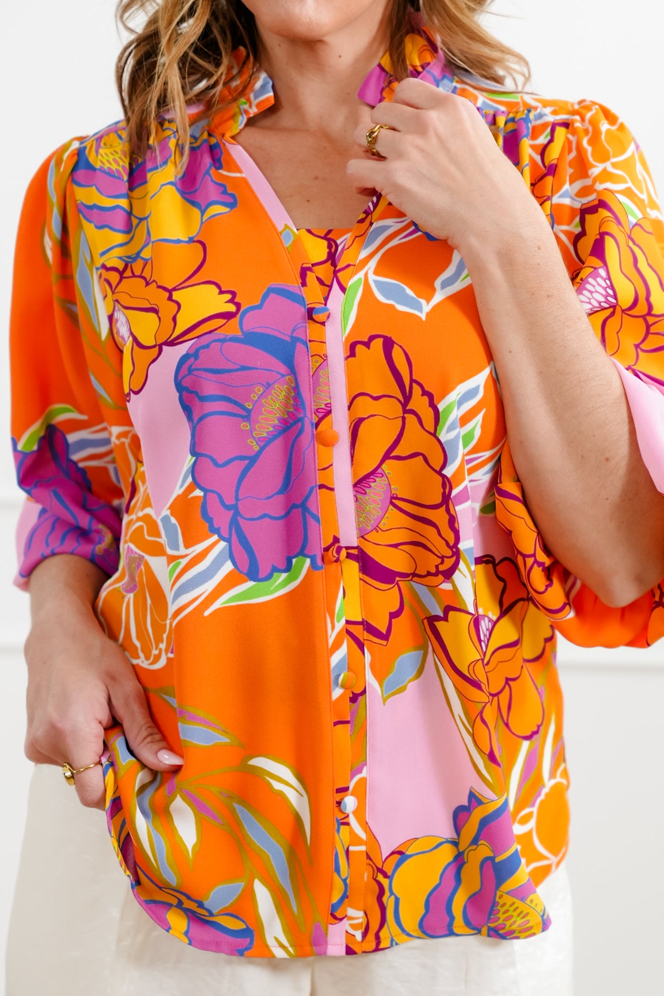 Plus/Reg Floral Print 3/4 Sleeve Blouse