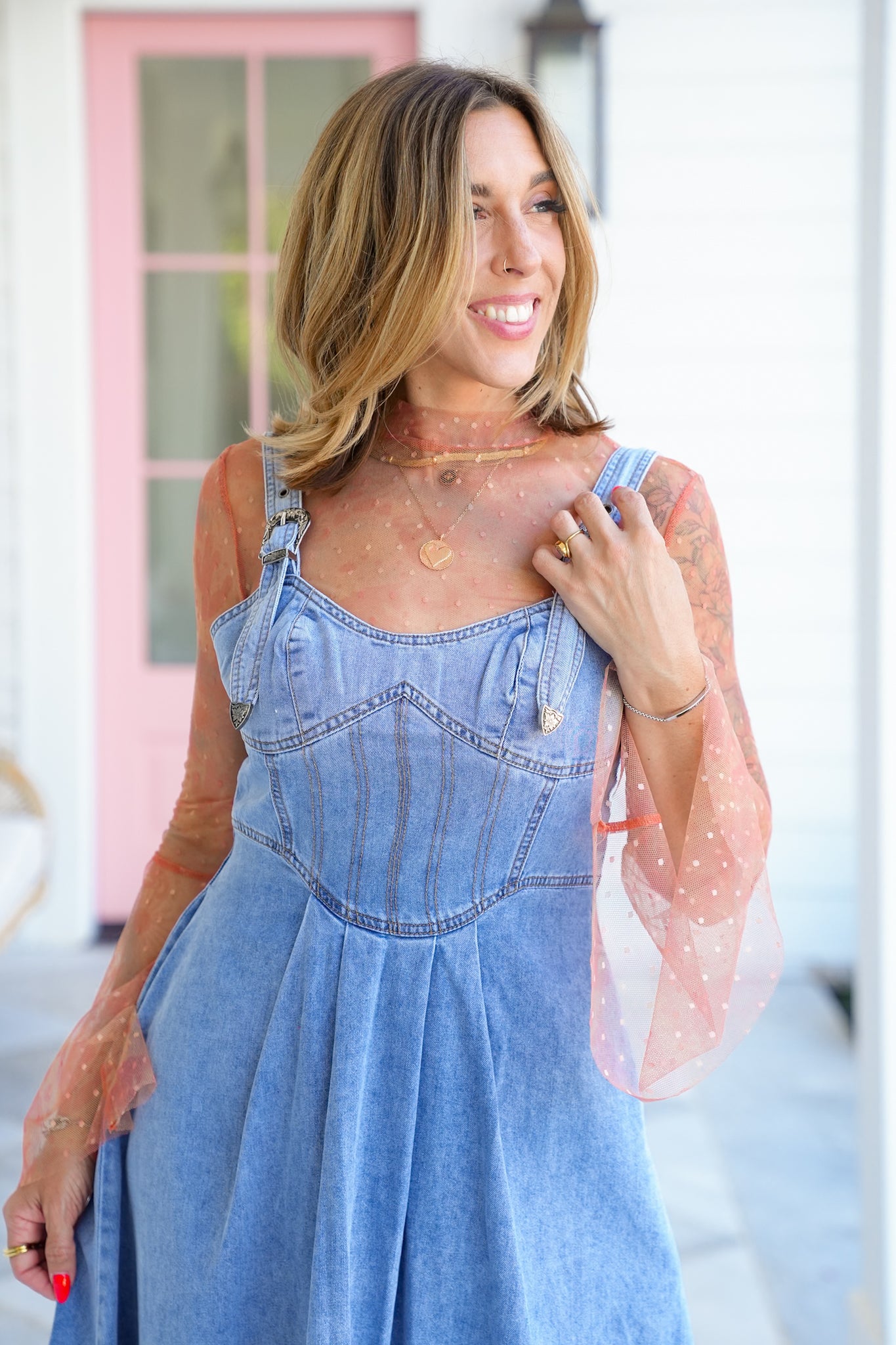 Light Wash Sleeveless Midi Dress with Buckle Detail