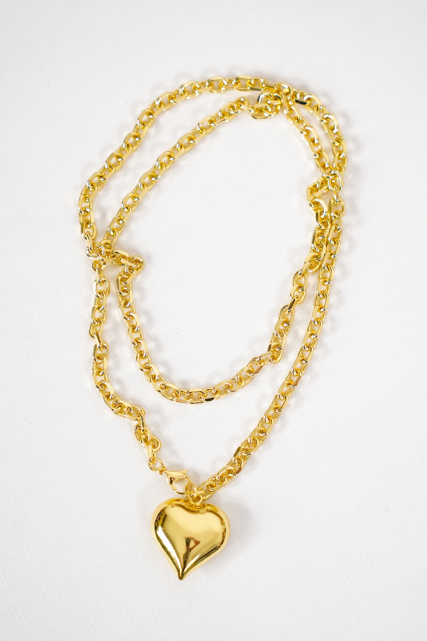 Restock! Marlyn Schiff Adjustable Gold Oval Cable Chain Necklace With Large Hollow Heart Charm