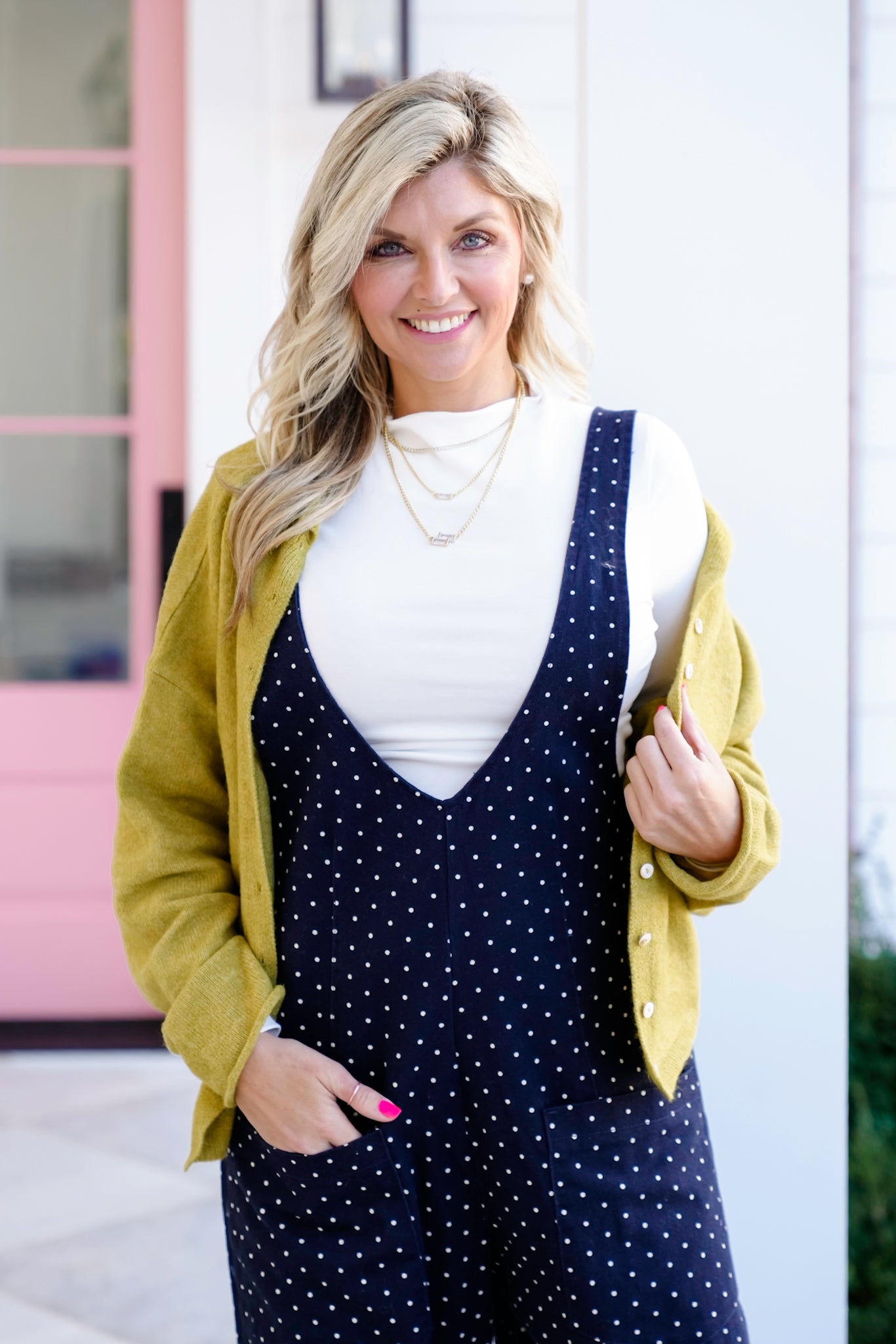 Plus/Reg Polka Dot Deep V-Neck Jumpsuit