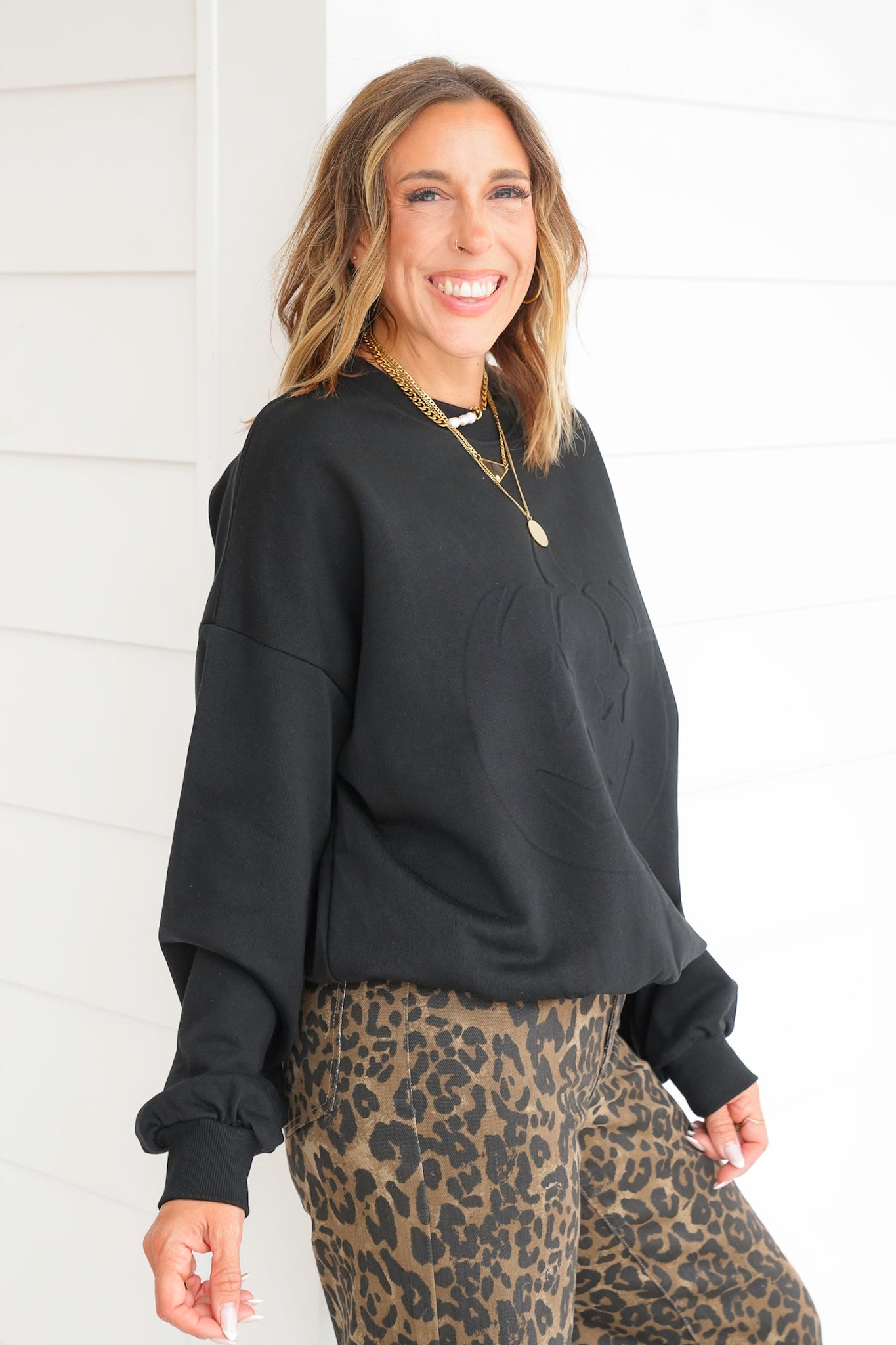 Plus/Reg Black Long Sleeve Pumpkin Embroidered Graphic Sweatshirt
