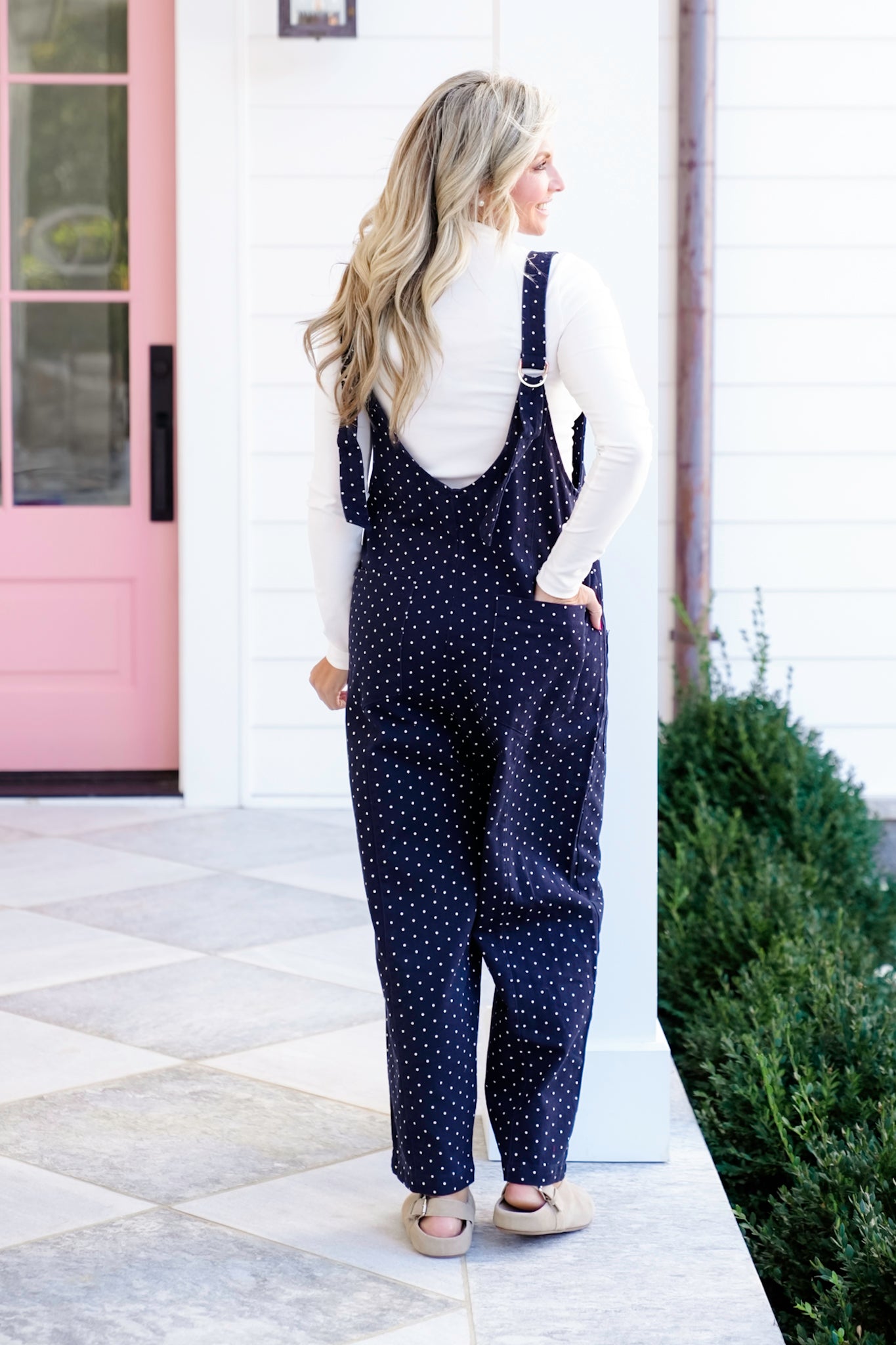 Plus/Reg Polka Dot Deep V-Neck Jumpsuit