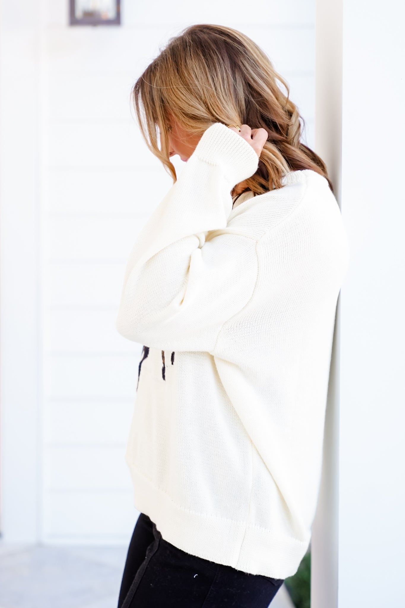 Long Sleeve Crew Neck "Horse" Knit Sweater