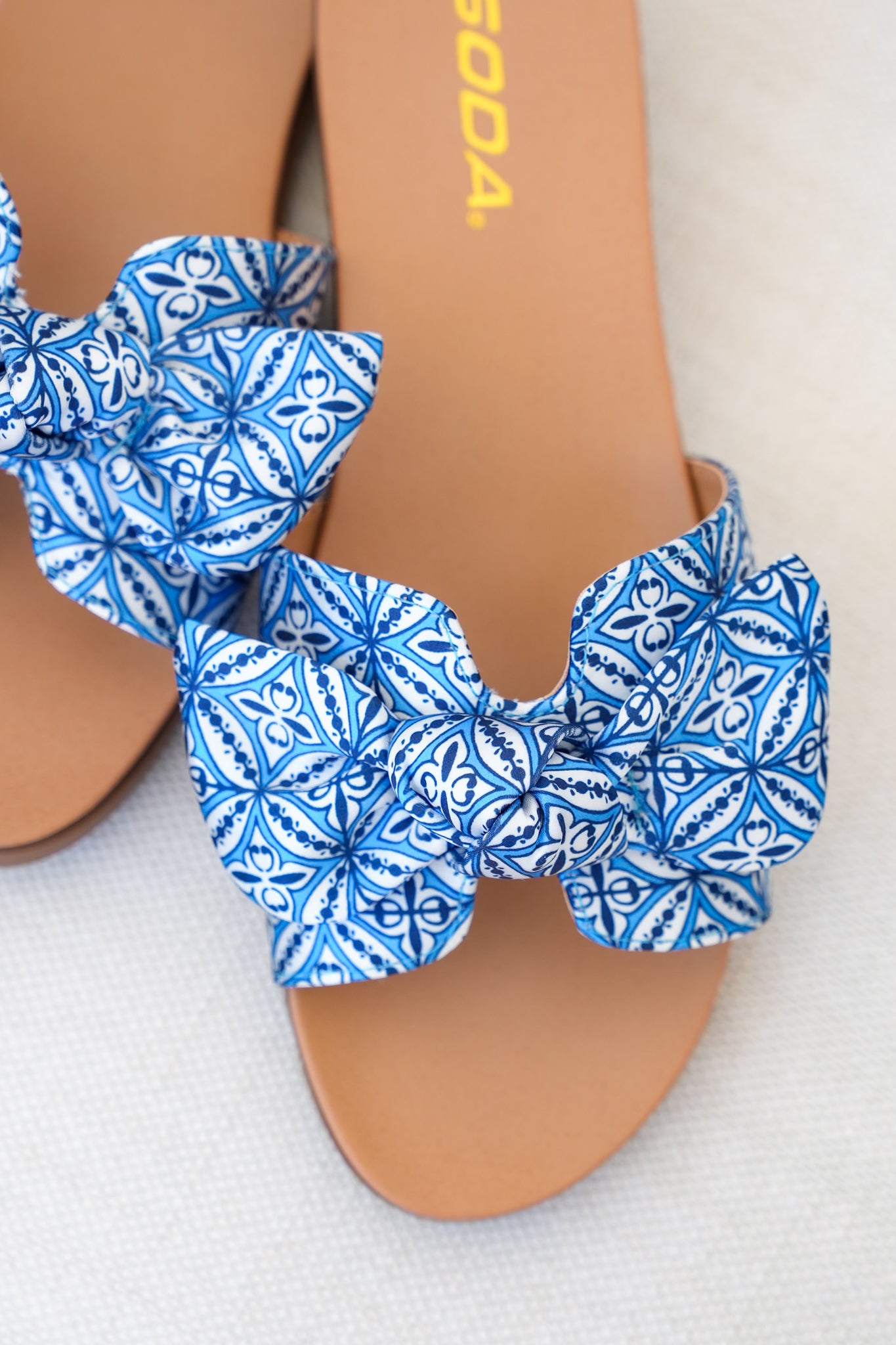 Tile Print Bow Slide Sandal with Crisscross Straps