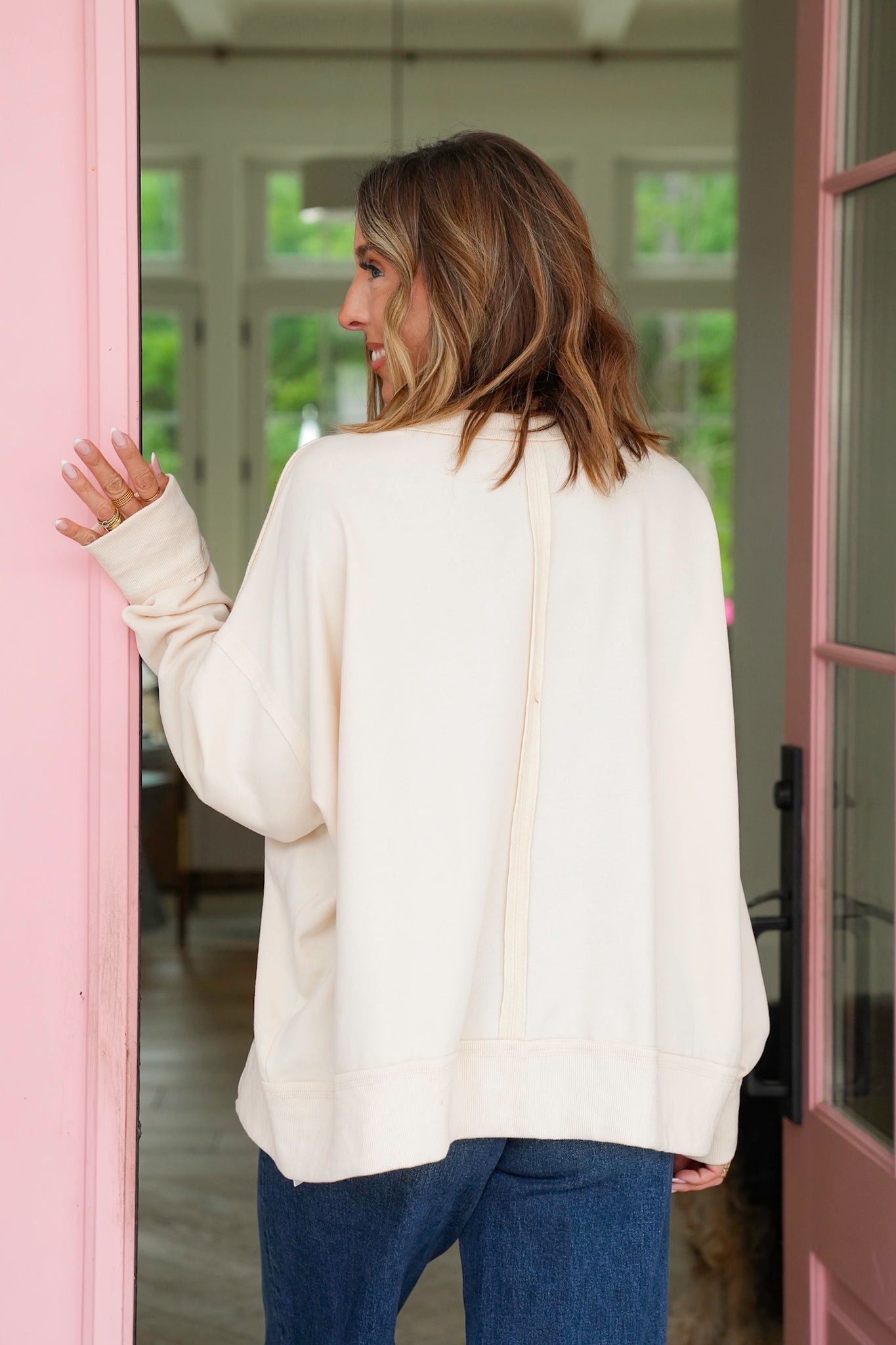Long Sleeve Autumn Patch Sweatshirt with Frayed Edges