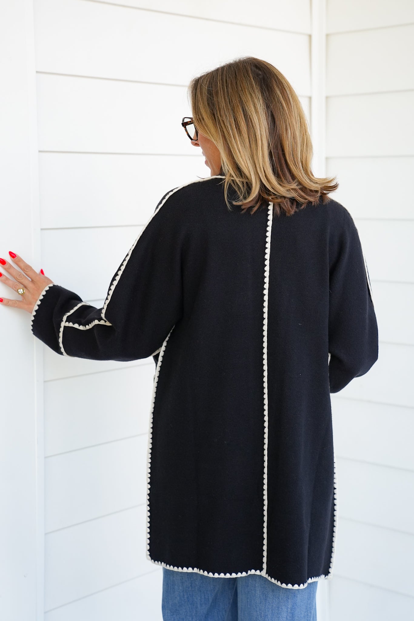 Long Sleeve Midi Cardigan With Stitch Detail
