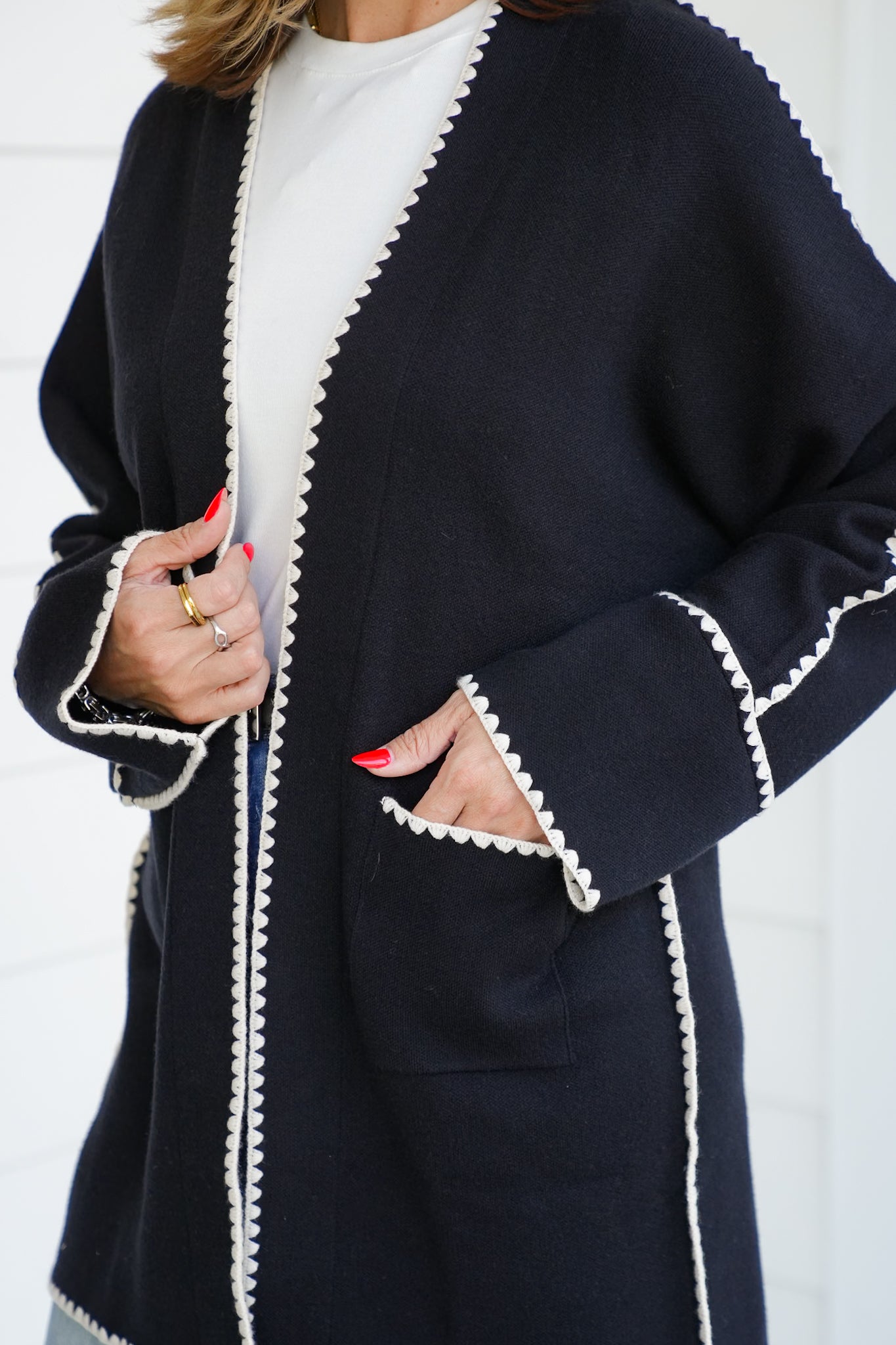 Long Sleeve Midi Cardigan With Stitch Detail