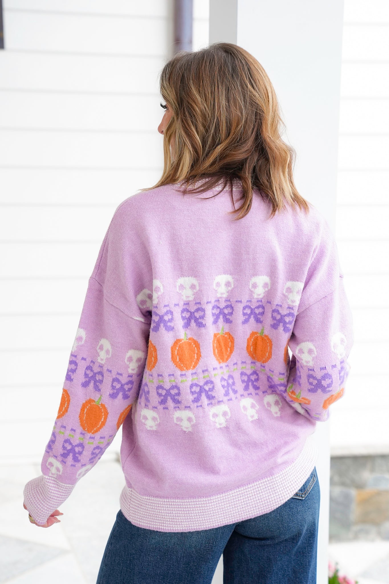 Long Sleeve Crew Neck Halloween Sweater with Bows