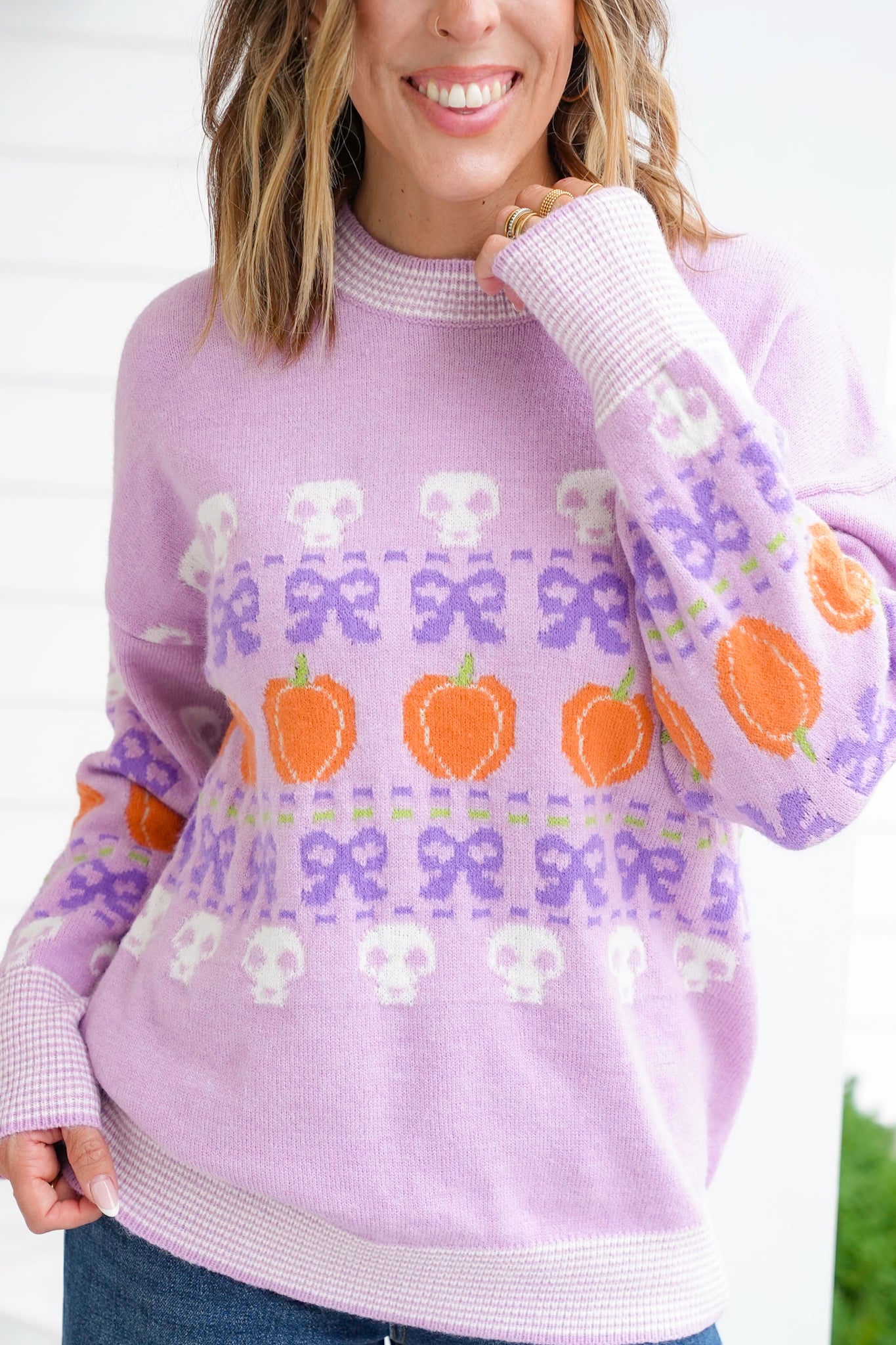 Long Sleeve Crew Neck Halloween Sweater with Bows