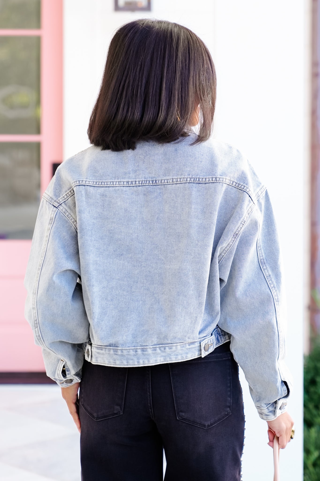 Medium Wash Long Sleeve Button Down Jacket