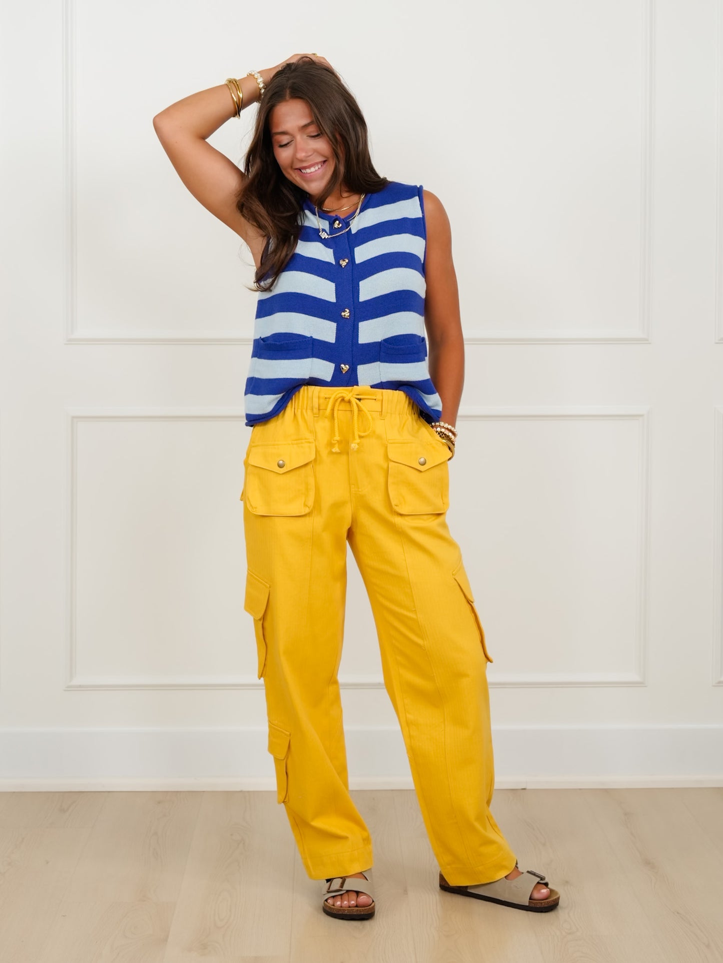 Plus/Reg Yellow High Rise Twill Cargo Pants
