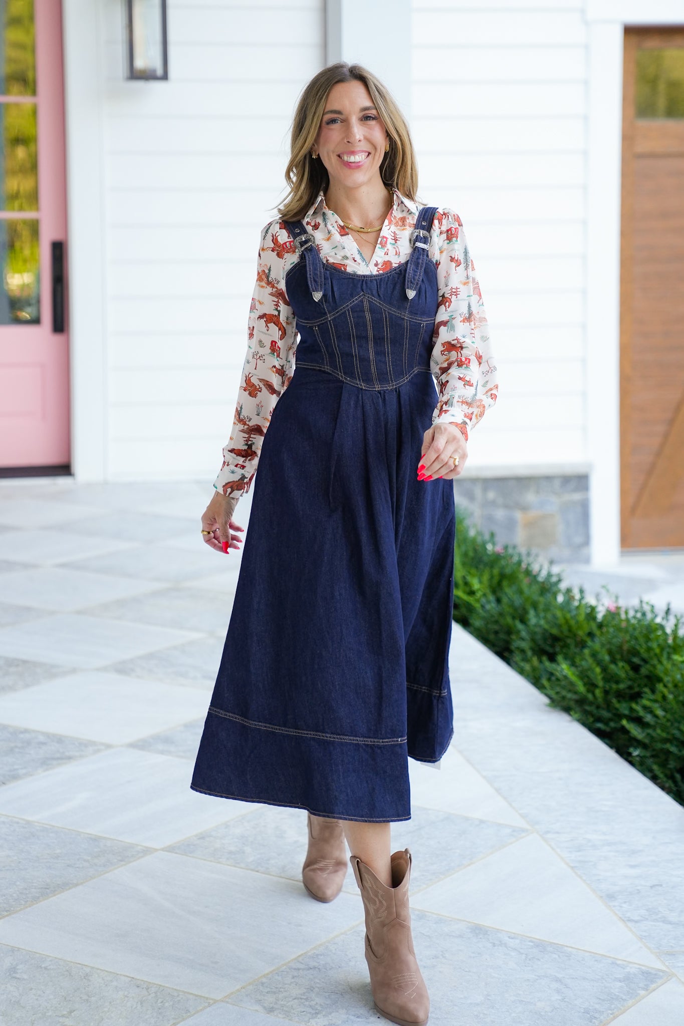 Dark Wash Sleeveless Midi Dress with Buckle Detail