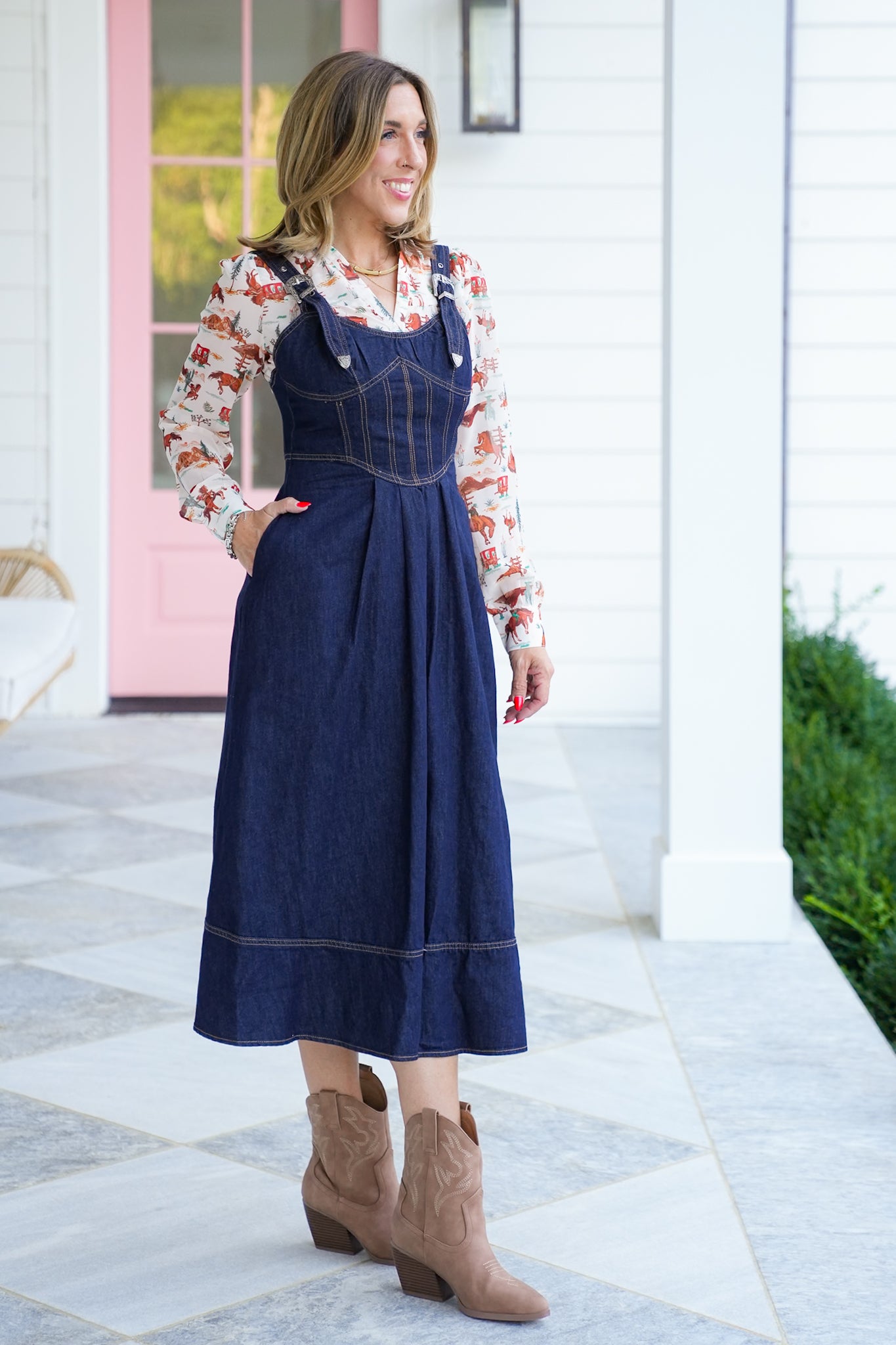 Dark Wash Sleeveless Midi Dress with Buckle Detail