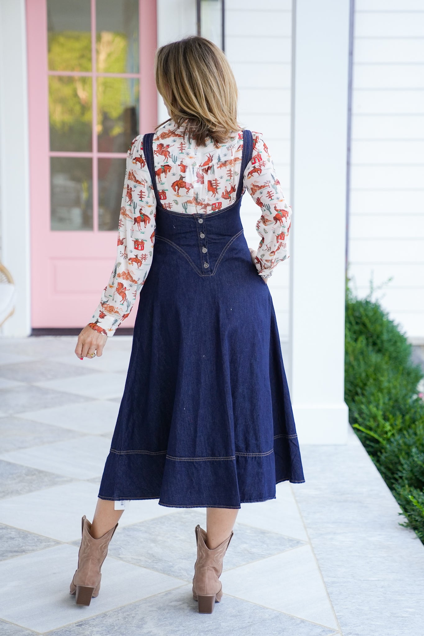 Dark Wash Sleeveless Midi Dress with Buckle Detail