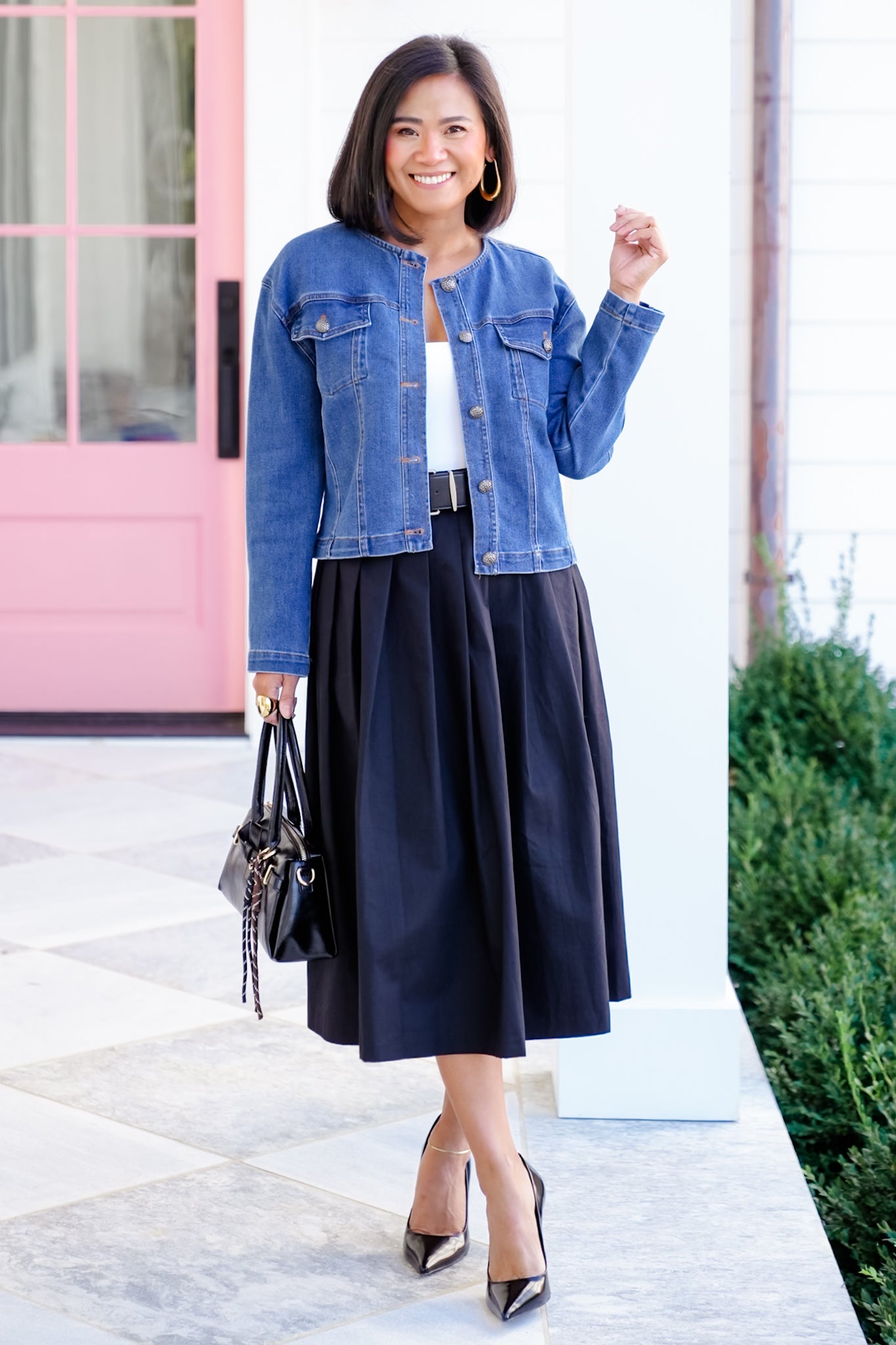 Solid Pleated Midi Skirt With Belt
