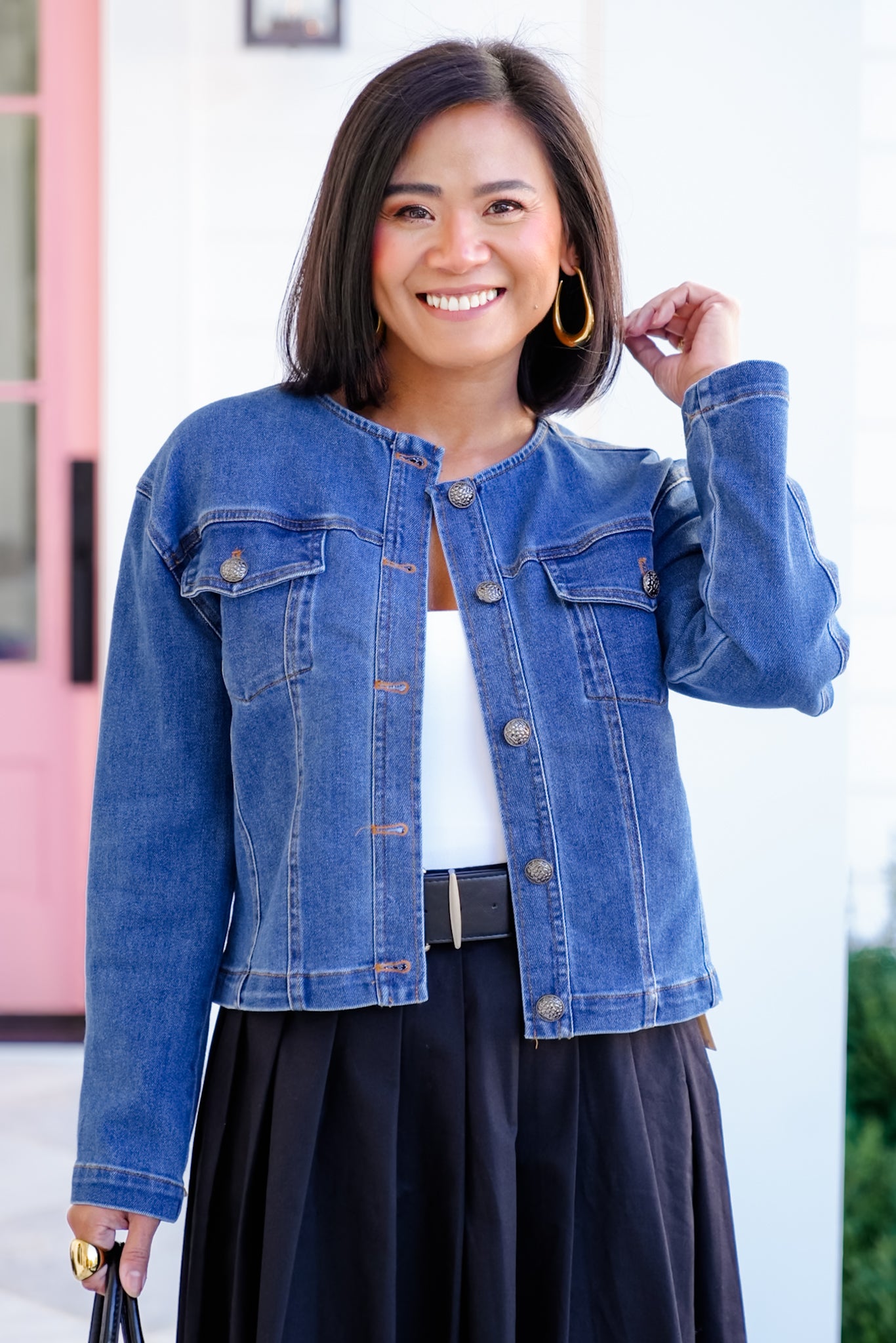 Dark Wash Long Sleeve Button Up Jacket