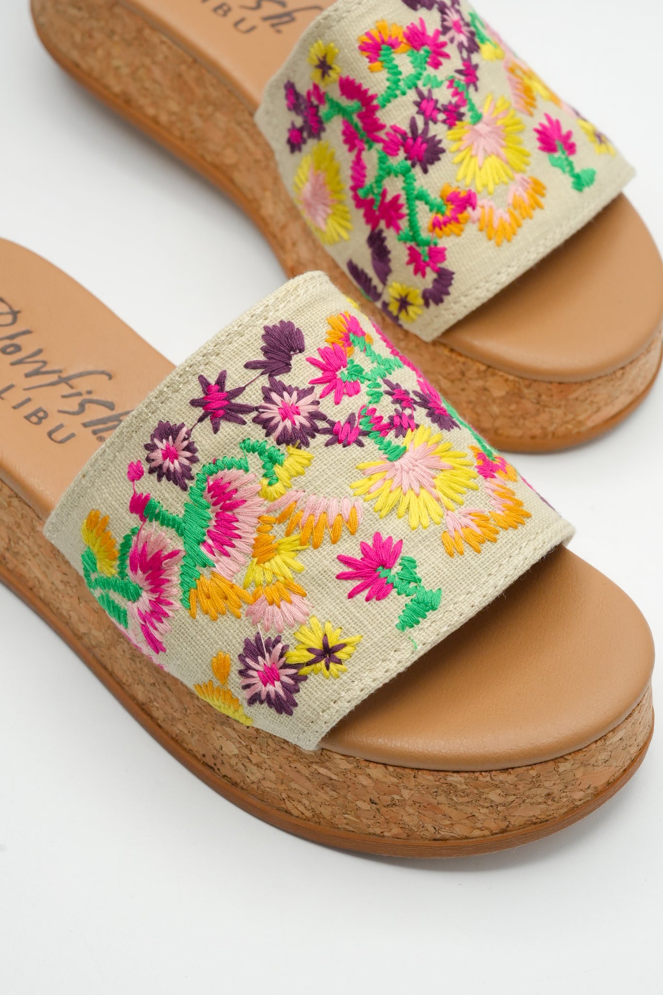 Blowfish Embroidered Floral Cork Wedge Sandal