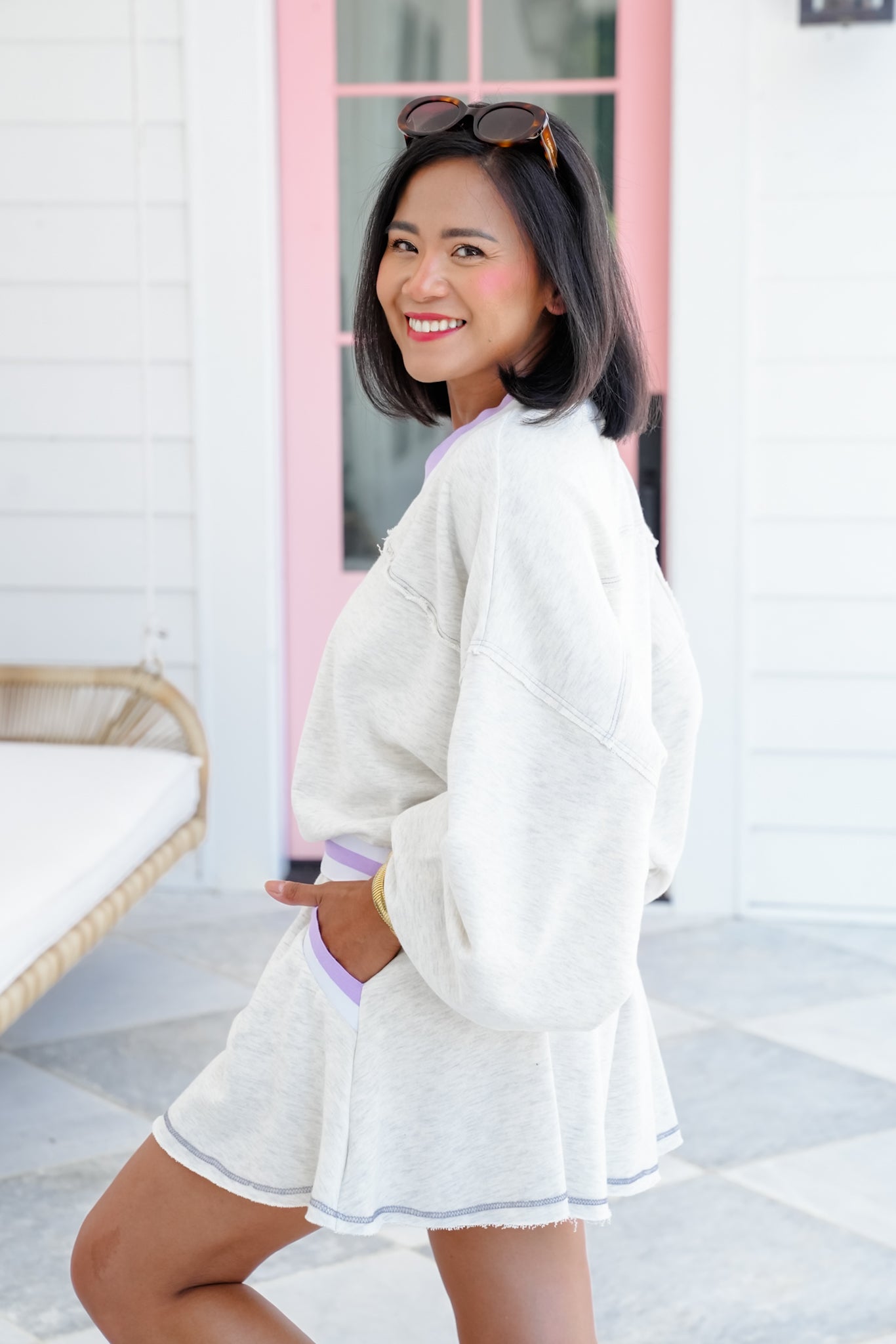 Plus/Reg Long Sleeve V-Neck Top and Flowy Short Set