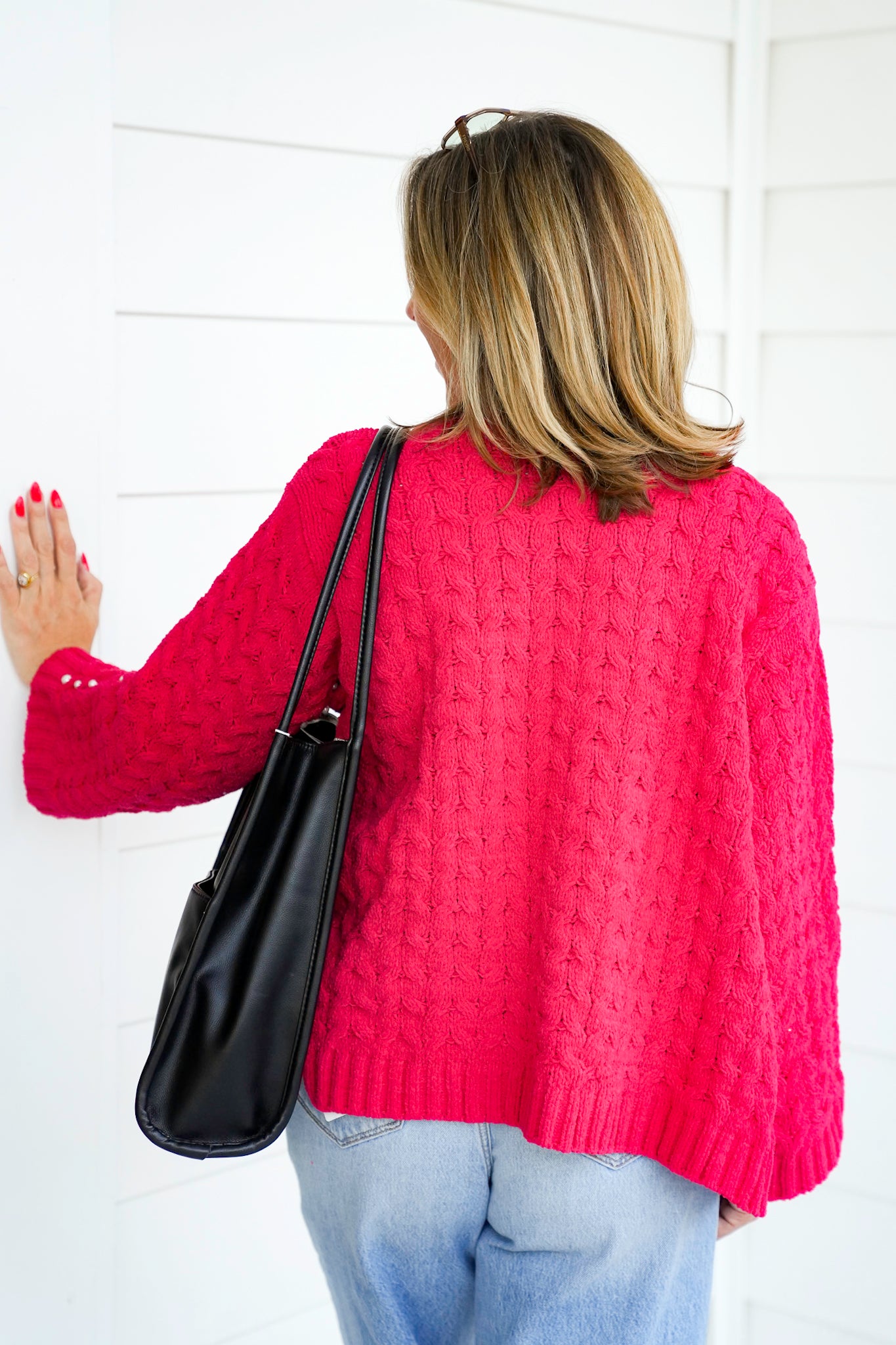 POL Solid Long Sleeve Open Cardigan with Pearl Detail
