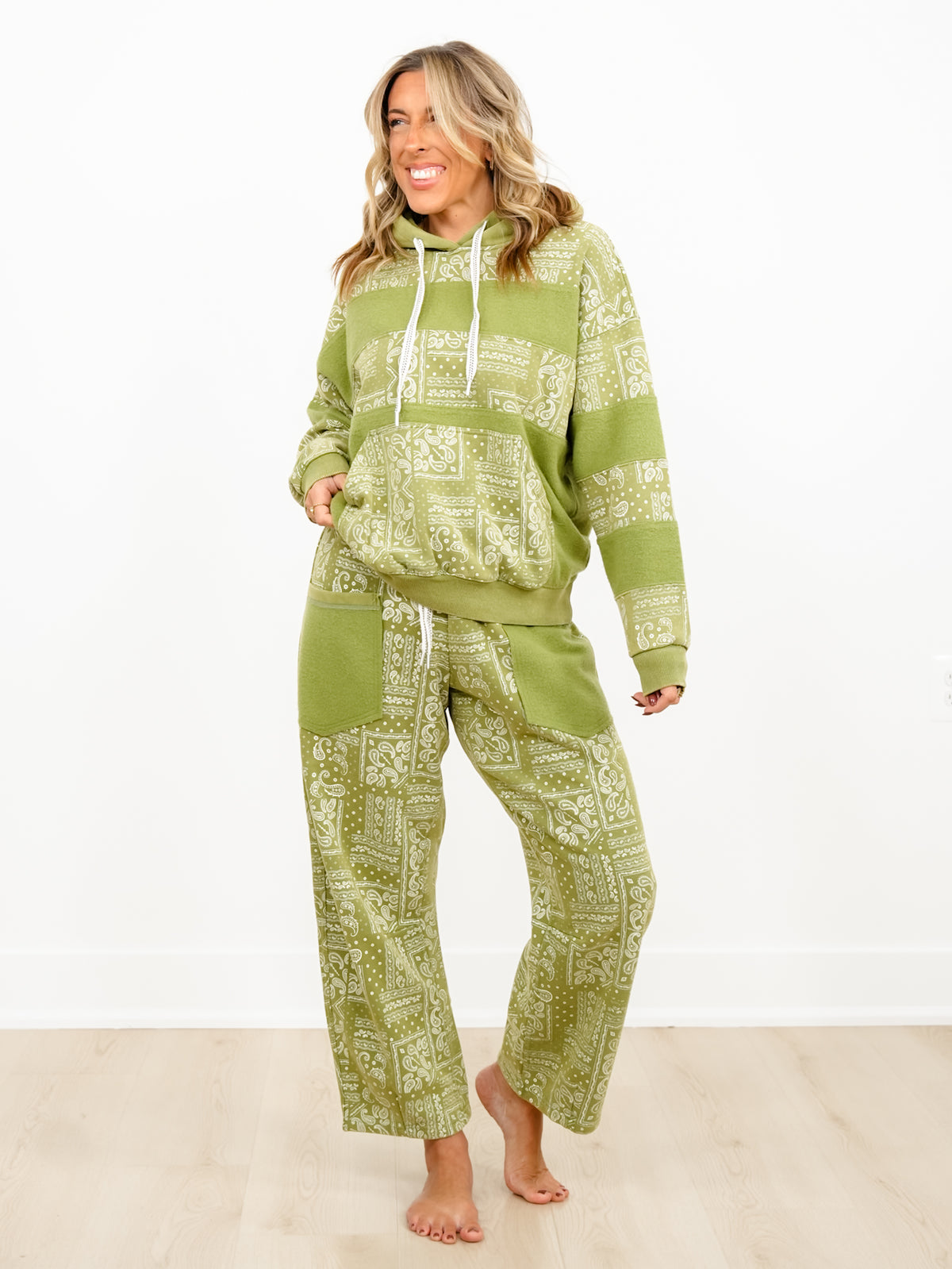 Paisley Patchwork Print Mineral Wash Hooded Pullover