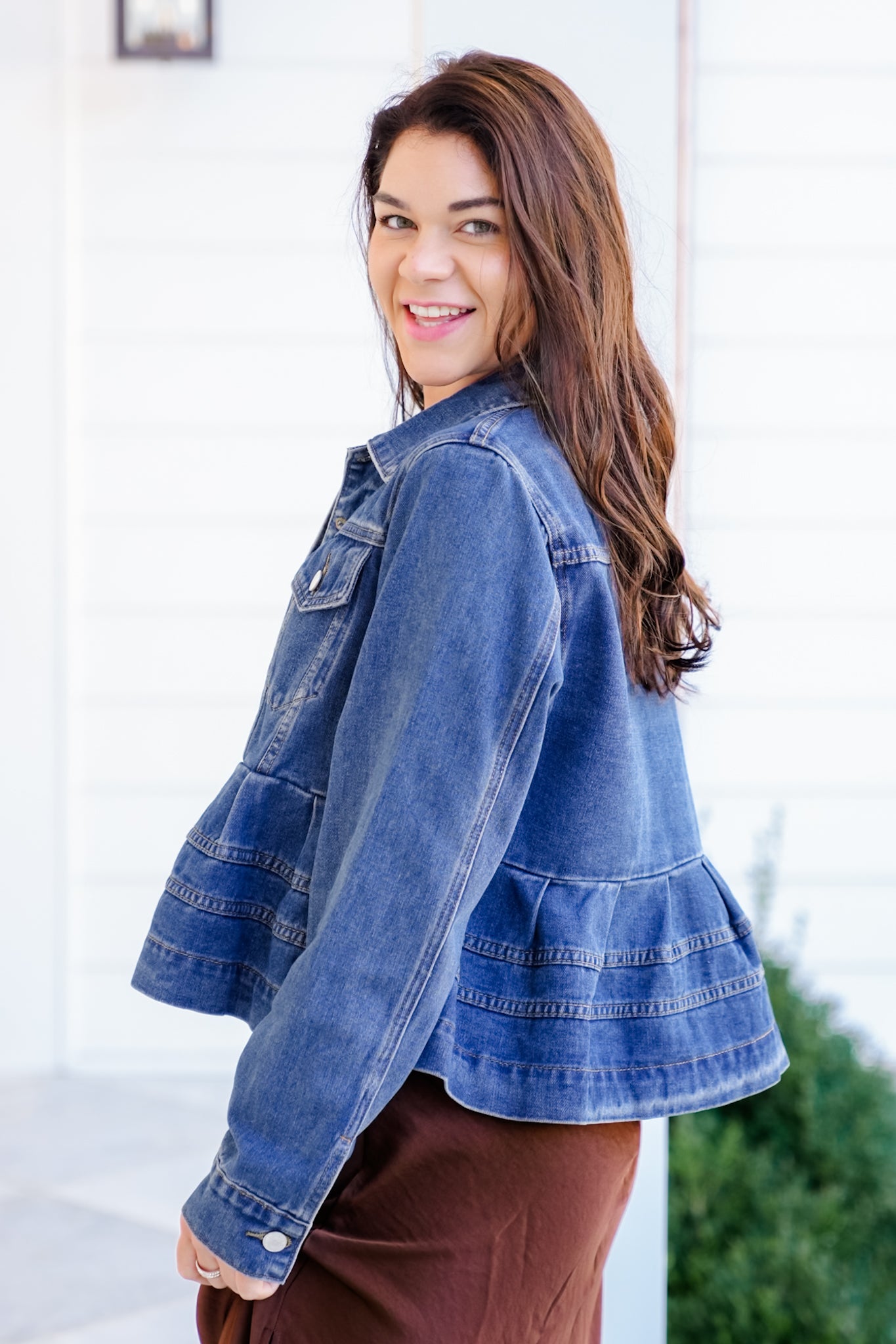 Medium Wash Long Sleeve Peplum Jacket
