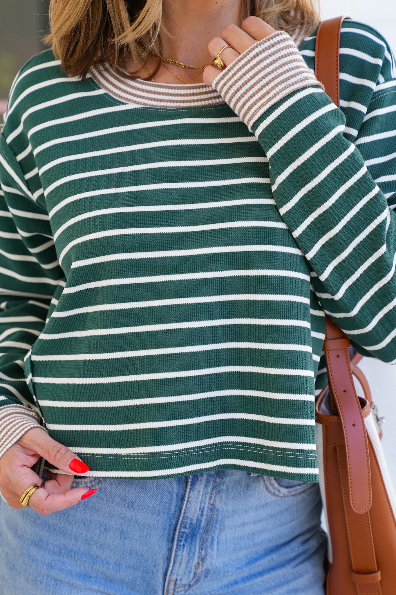 Stripe Long Sleeve Cropped Top with Reverse Seam