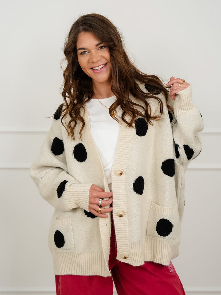 Polka Dot Long Sleeve Button Down Cardigan