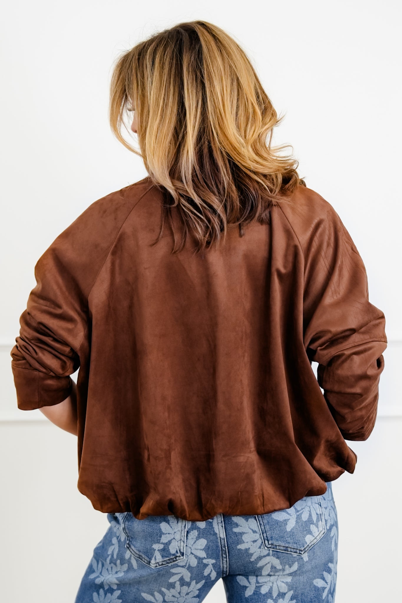 Vegan Suede Long Sleeve Button-up Jacket