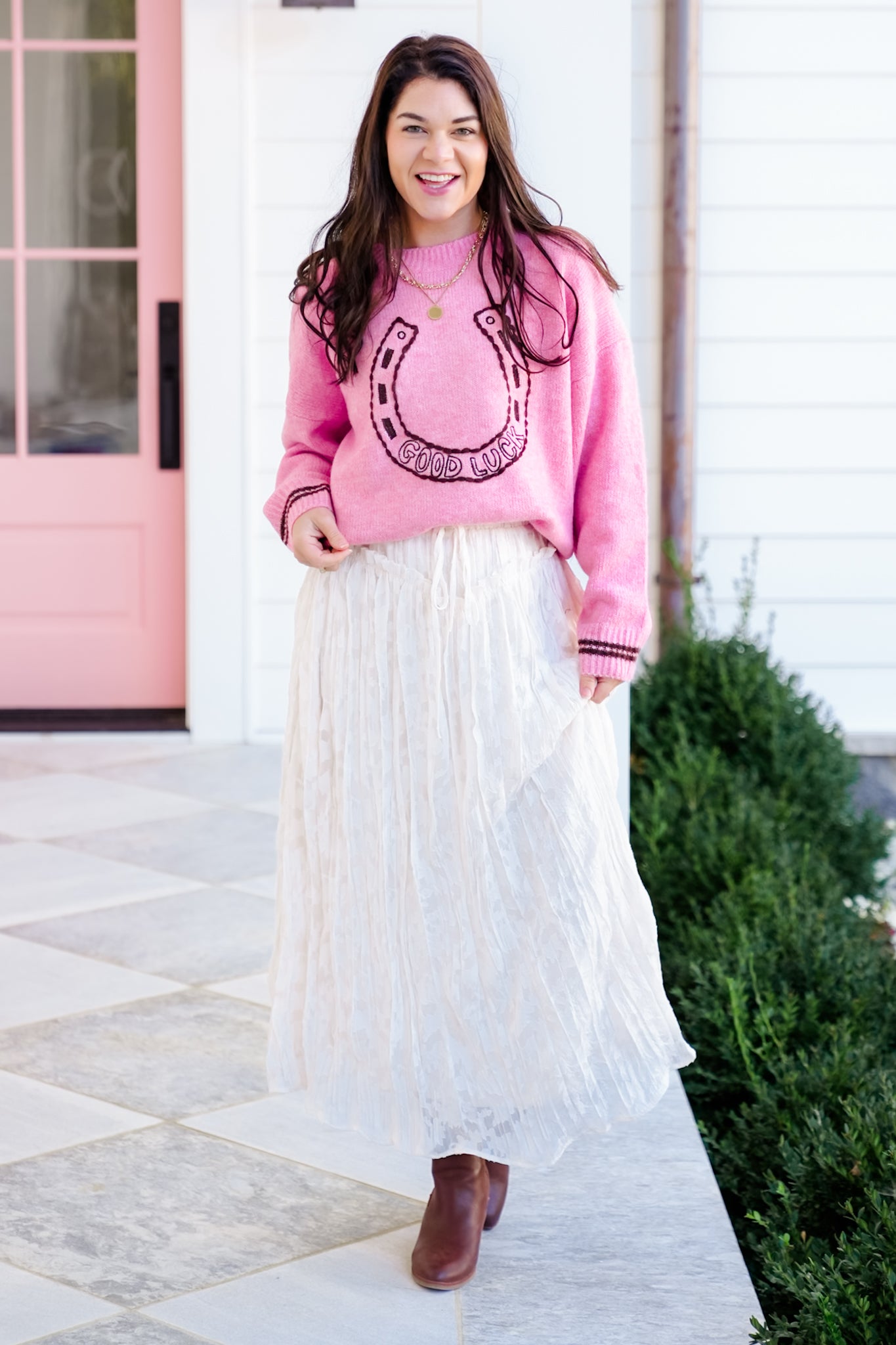 Long Sleeve "Good Luck" Horseshoe Pullover Sweater