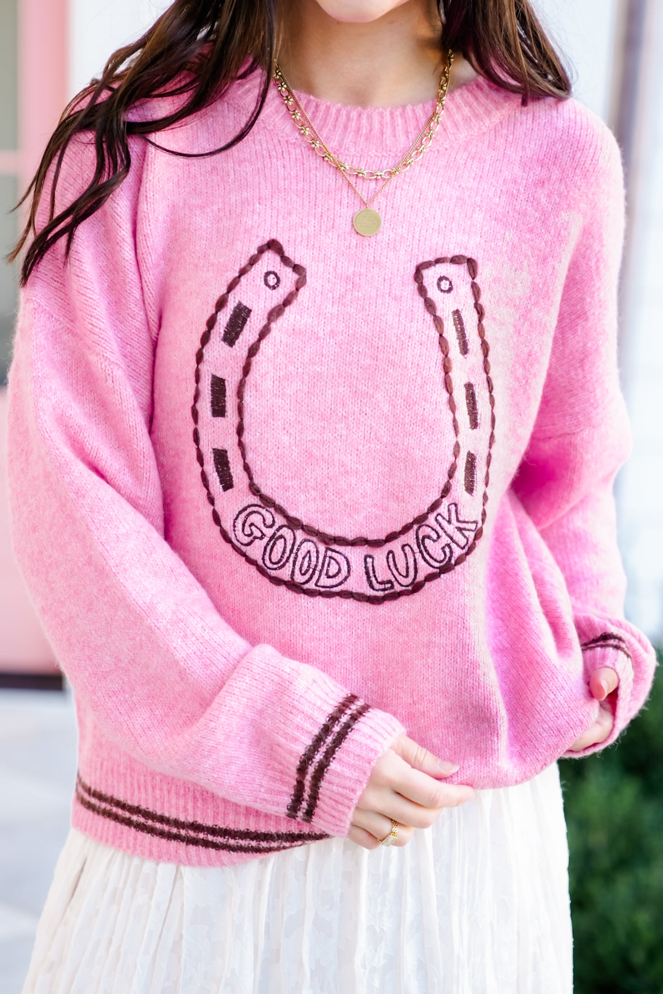 Long Sleeve "Good Luck" Horseshoe Pullover Sweater