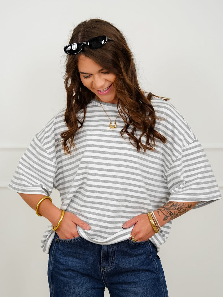 Stripe Short Sleeve Round Neck Top