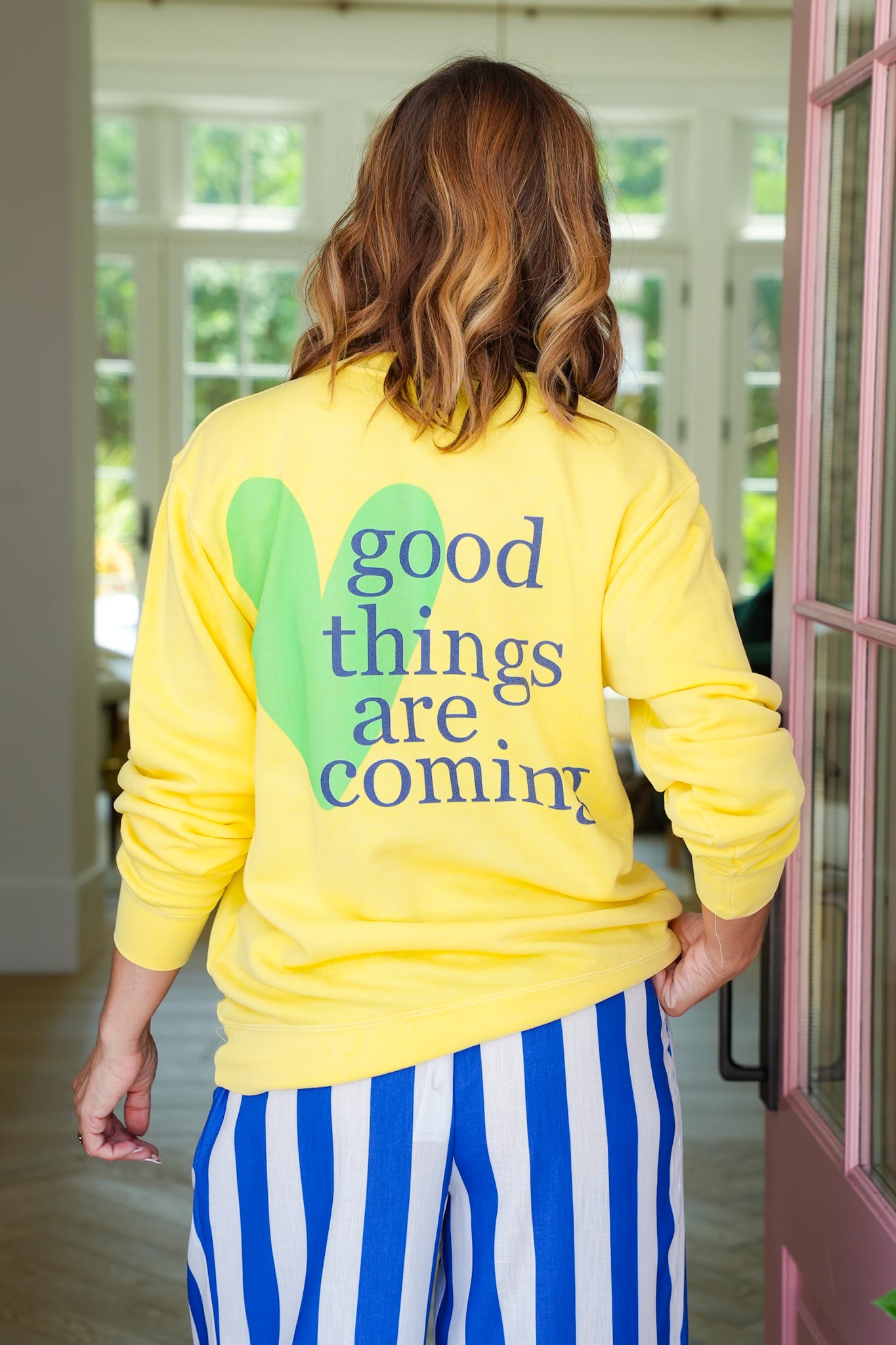Plus/Reg Long Sleeve "Good Things Are Coming" Graphic Sweatshirt
