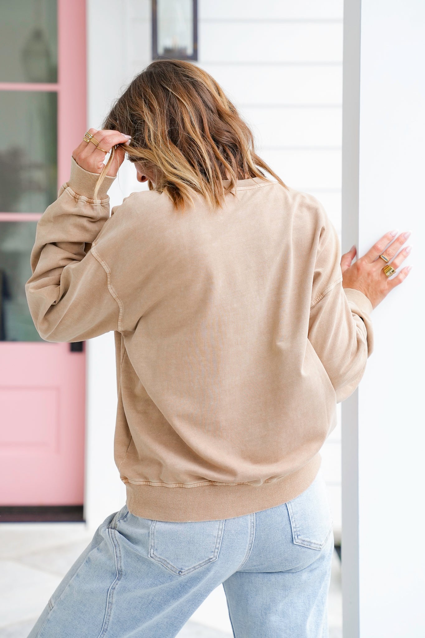 Tan long Sleeve "Pumpkin Spice Keeps Me Nice" Graphic Pullover Sweatshirt