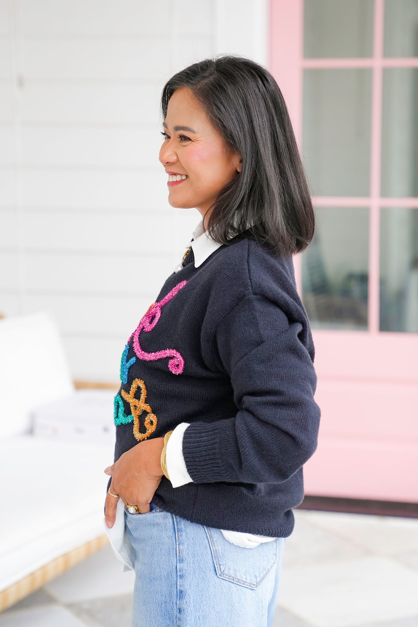 Long Sleeve "Trick Or Treat" Tinsel Pullover Sweater