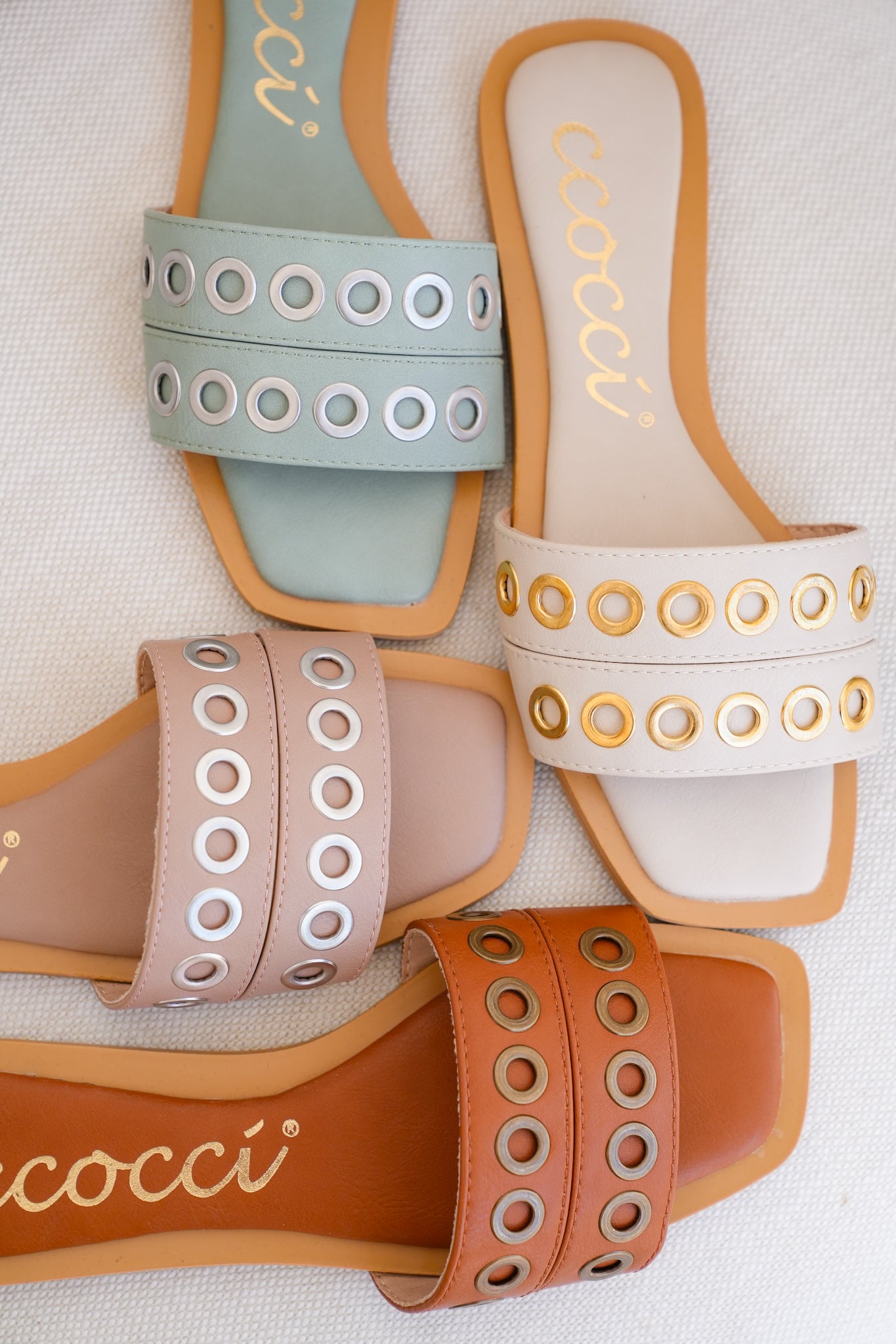 Flat Slide Sandals with Grommet Strap Detail