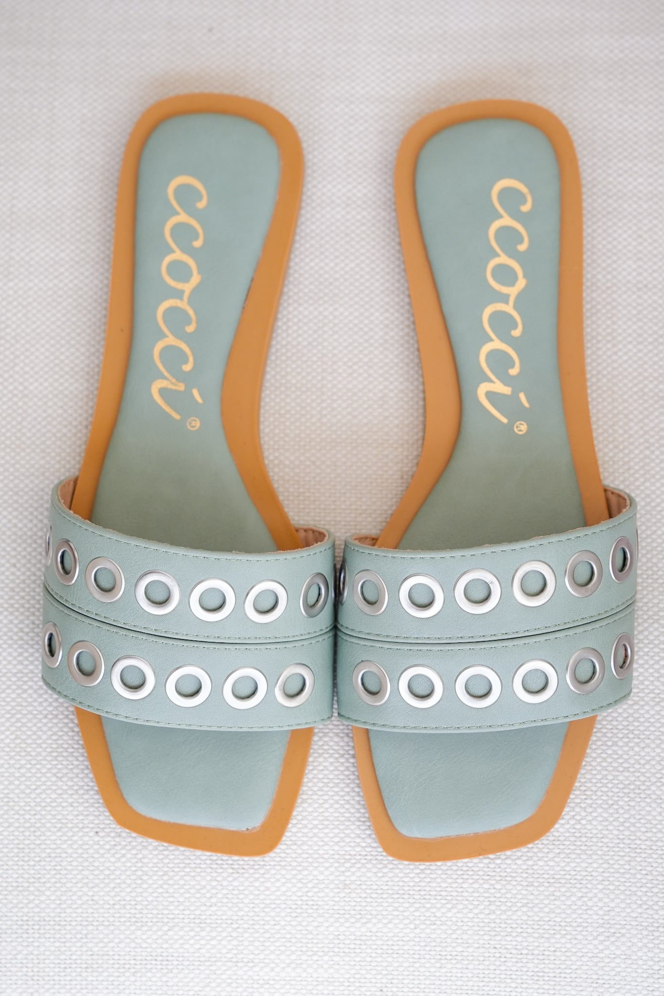 Flat Slide Sandals with Grommet Strap Detail