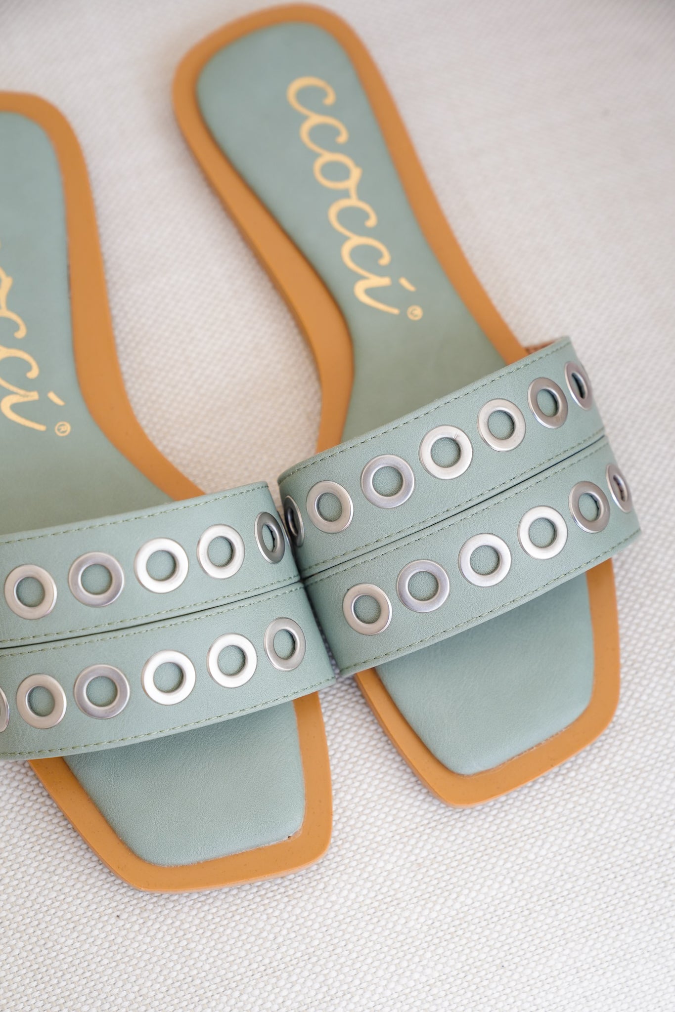 Flat Slide Sandals with Grommet Strap Detail