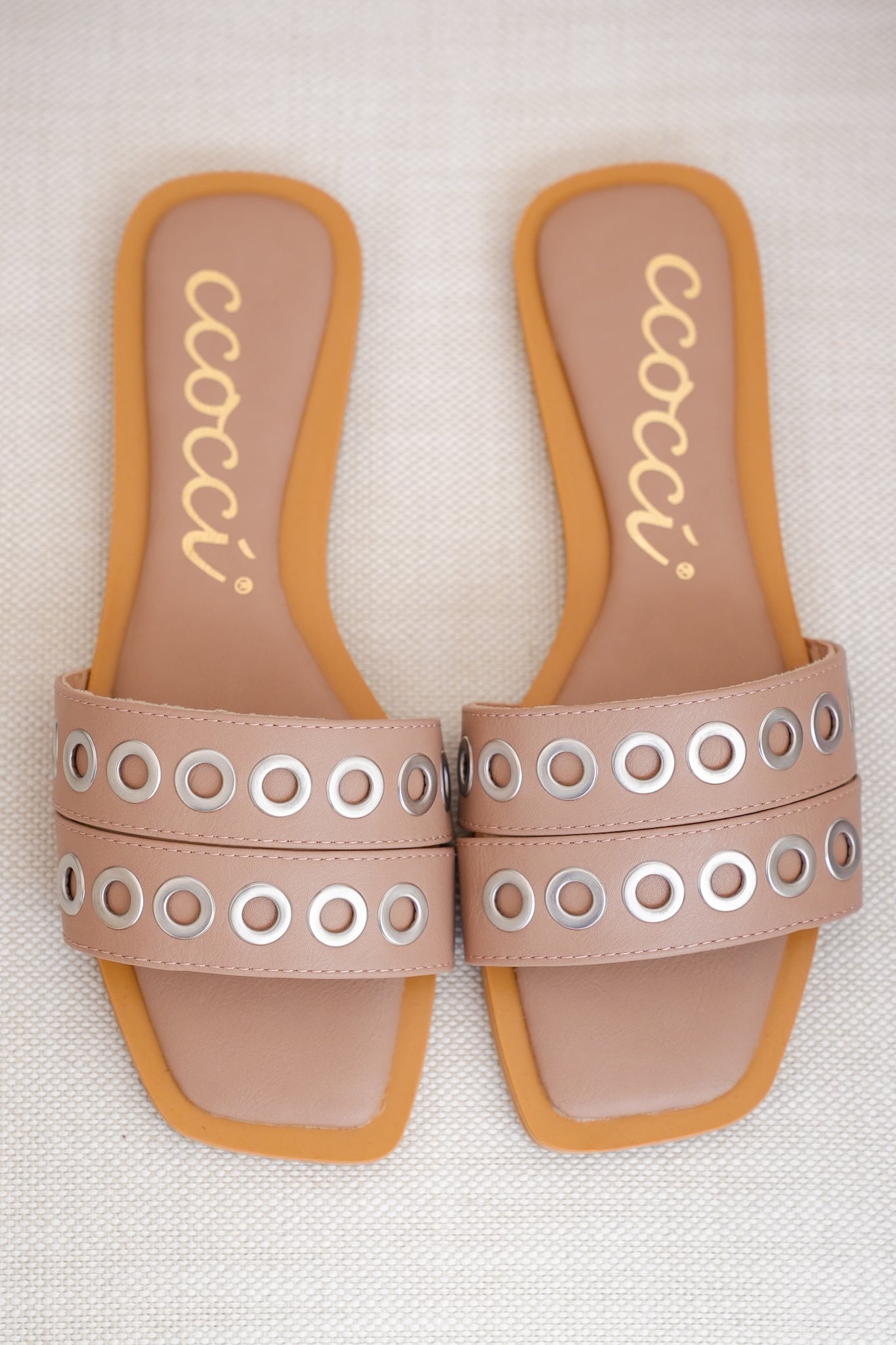 Flat Slide Sandals with Grommet Strap Detail
