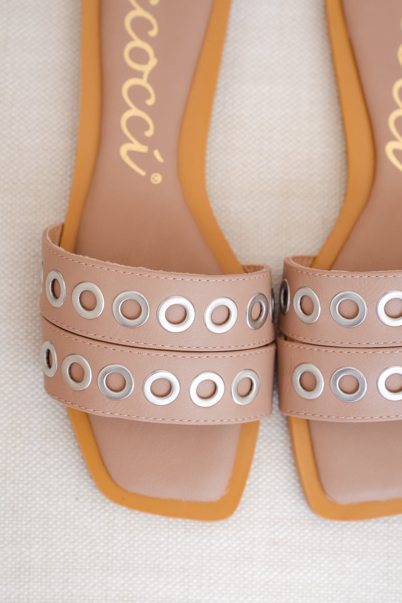 Flat Slide Sandals with Grommet Strap Detail