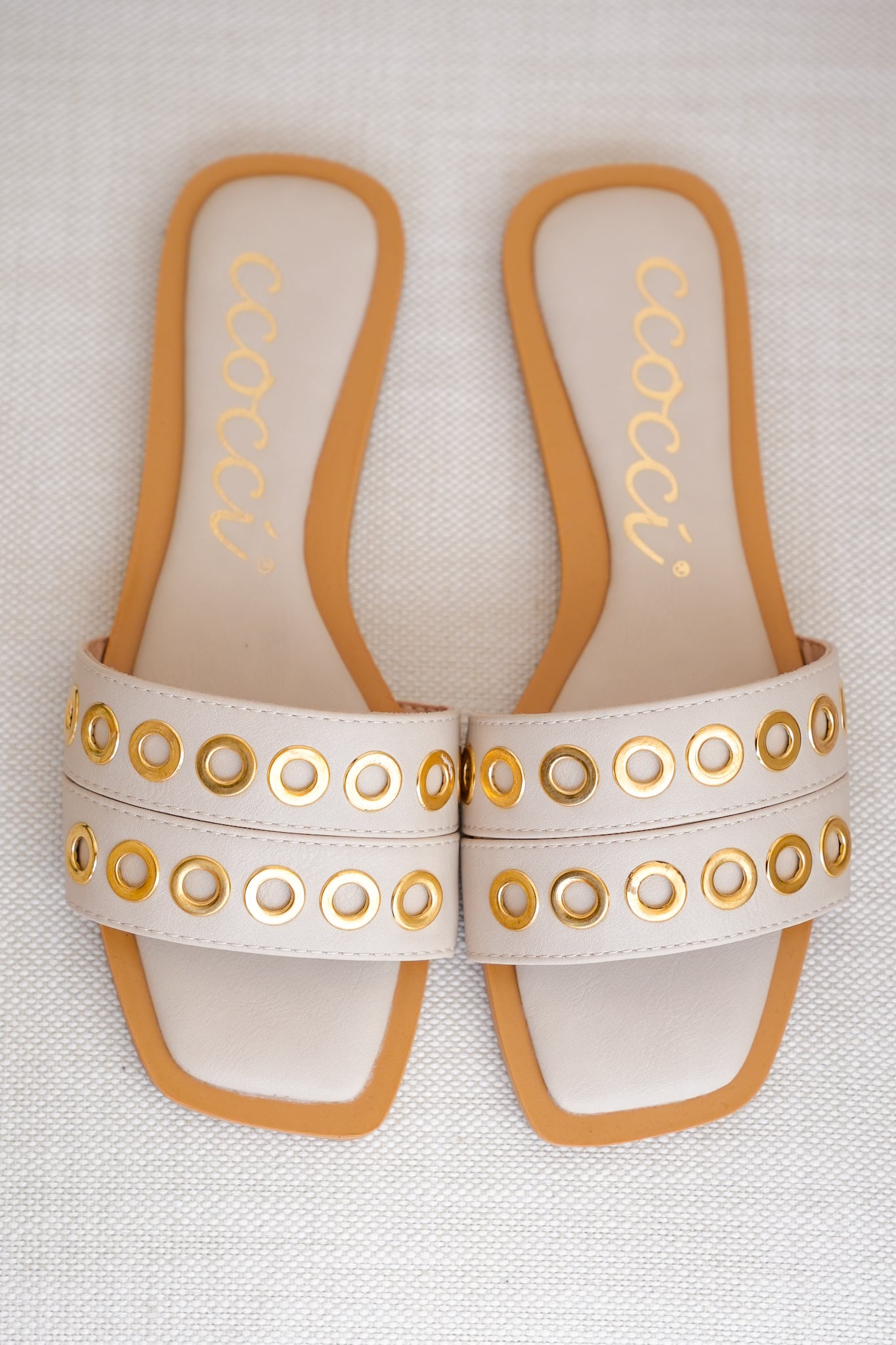 Flat Slide Sandals with Grommet Strap Detail