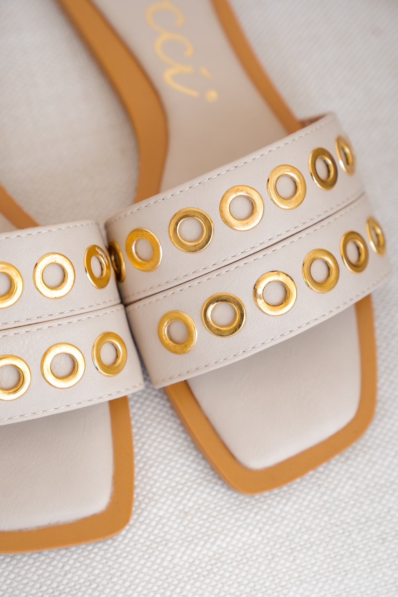 Flat Slide Sandals with Grommet Strap Detail