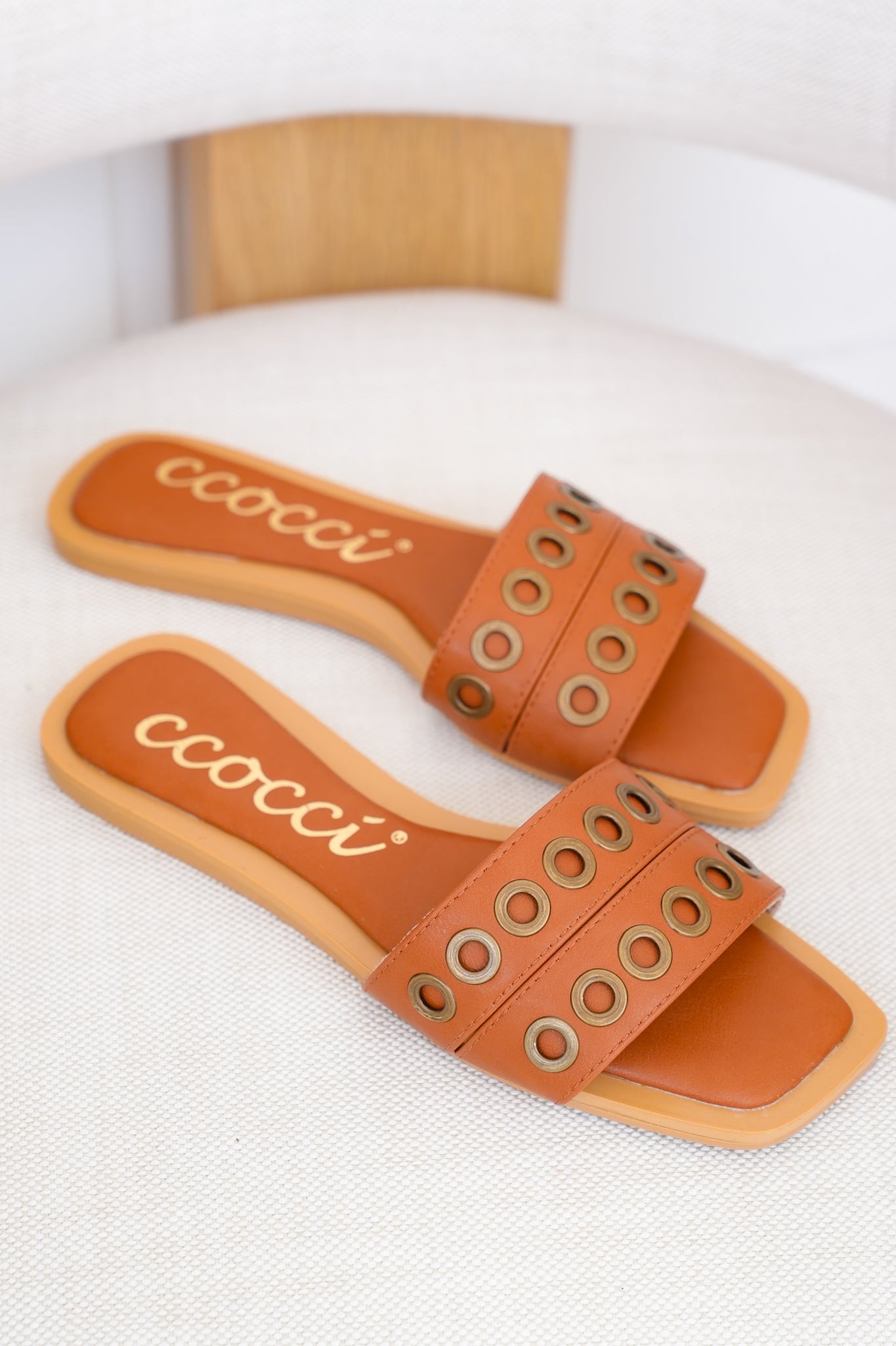 Flat Slide Sandals with Grommet Strap Detail