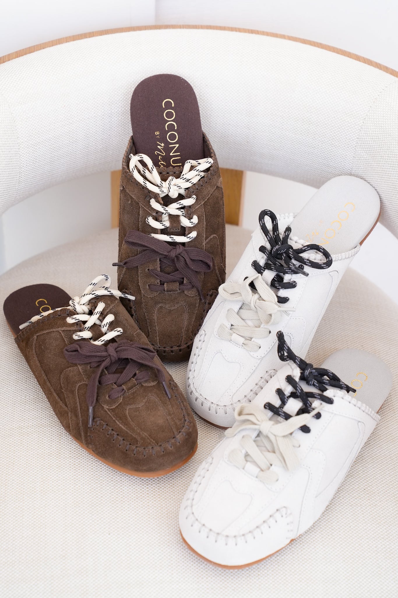 Slip On Mule with Moccasin Toe Stitching and Lace Up Detail
